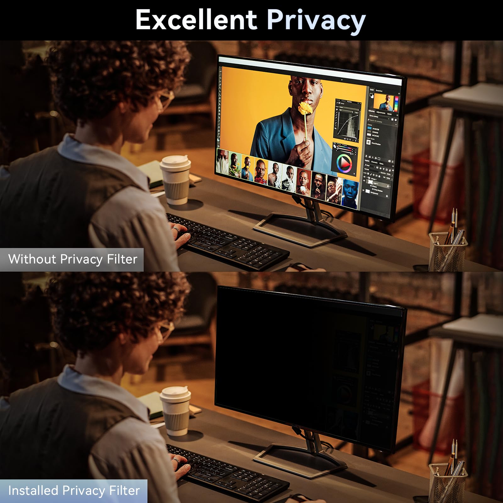 [2 Pack] 23 Inch Computer Privacy Screen Filter For 16:9 Widescreen Monitor, Removable Eye Protection Anti Glare Blue Light Filt