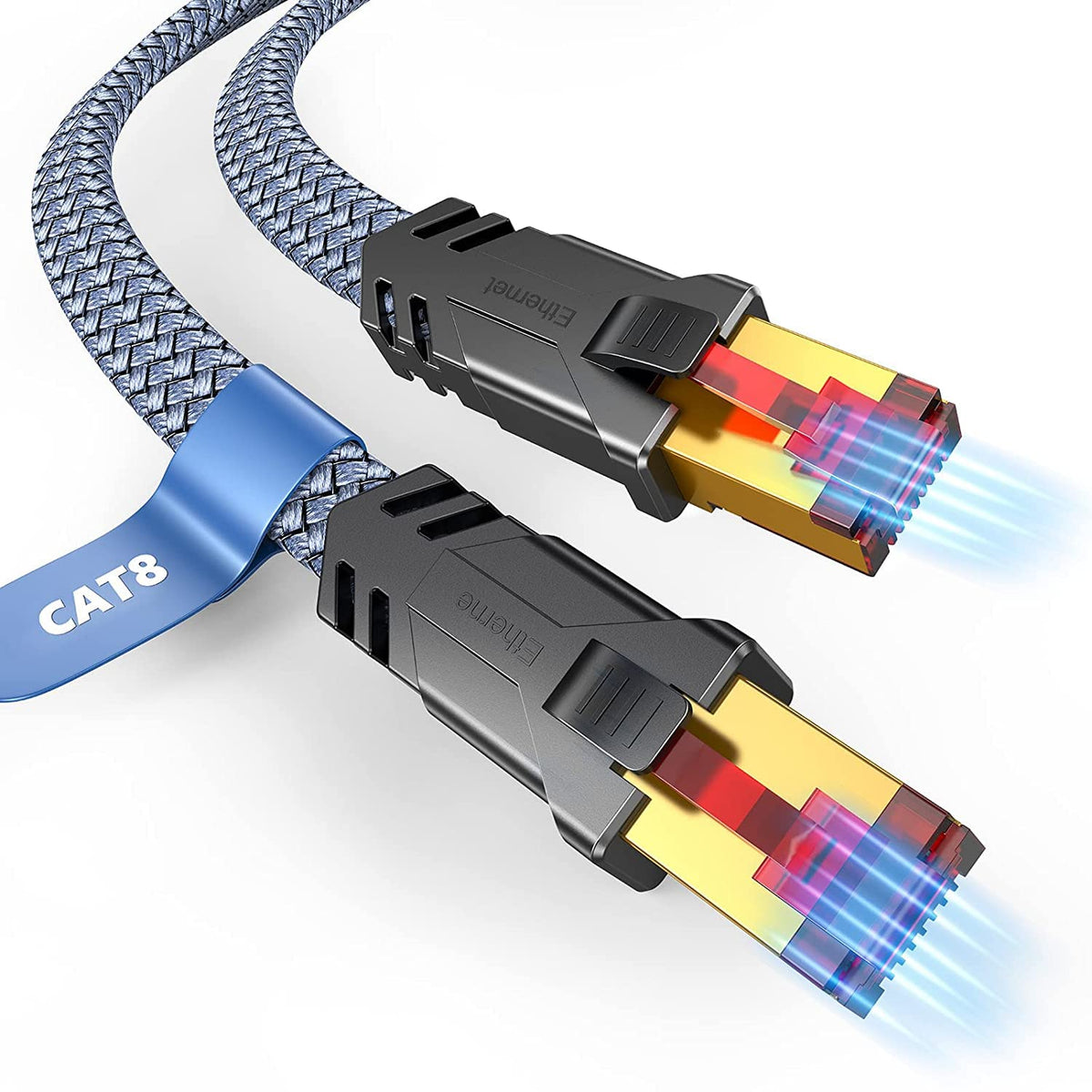Snowkids Cat 8 Ethernet Cable 1.5 Ft, Flat High Speed Ethernet Cable, 40Gbps, 2000Mhz Braided High Duty Long Ethernet Cable, Gol