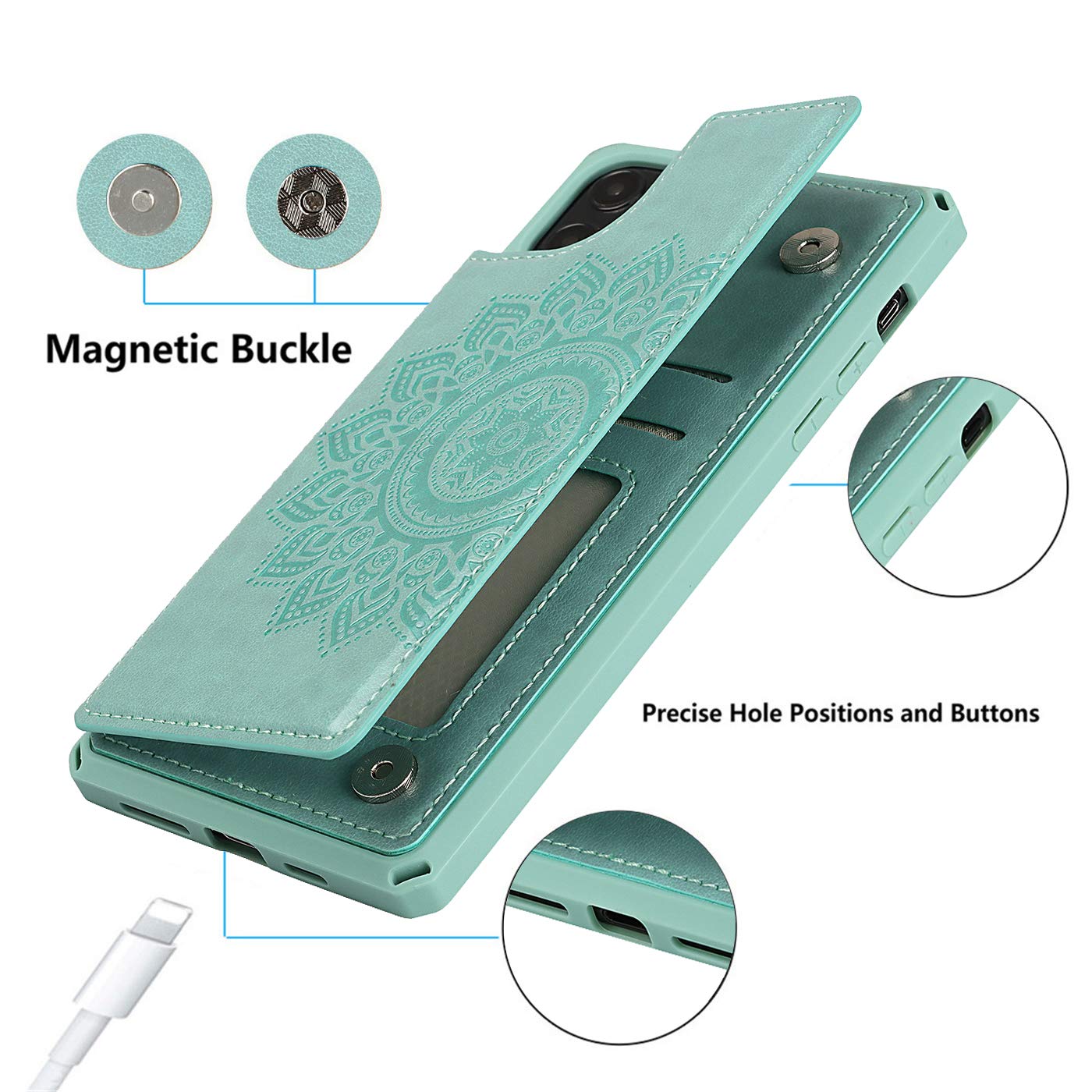 Cavor For Iphone 11 Embossed Mandala Pattern Flower Pu Leather Wallet Case With Card Holder Shockproof Cover   Green