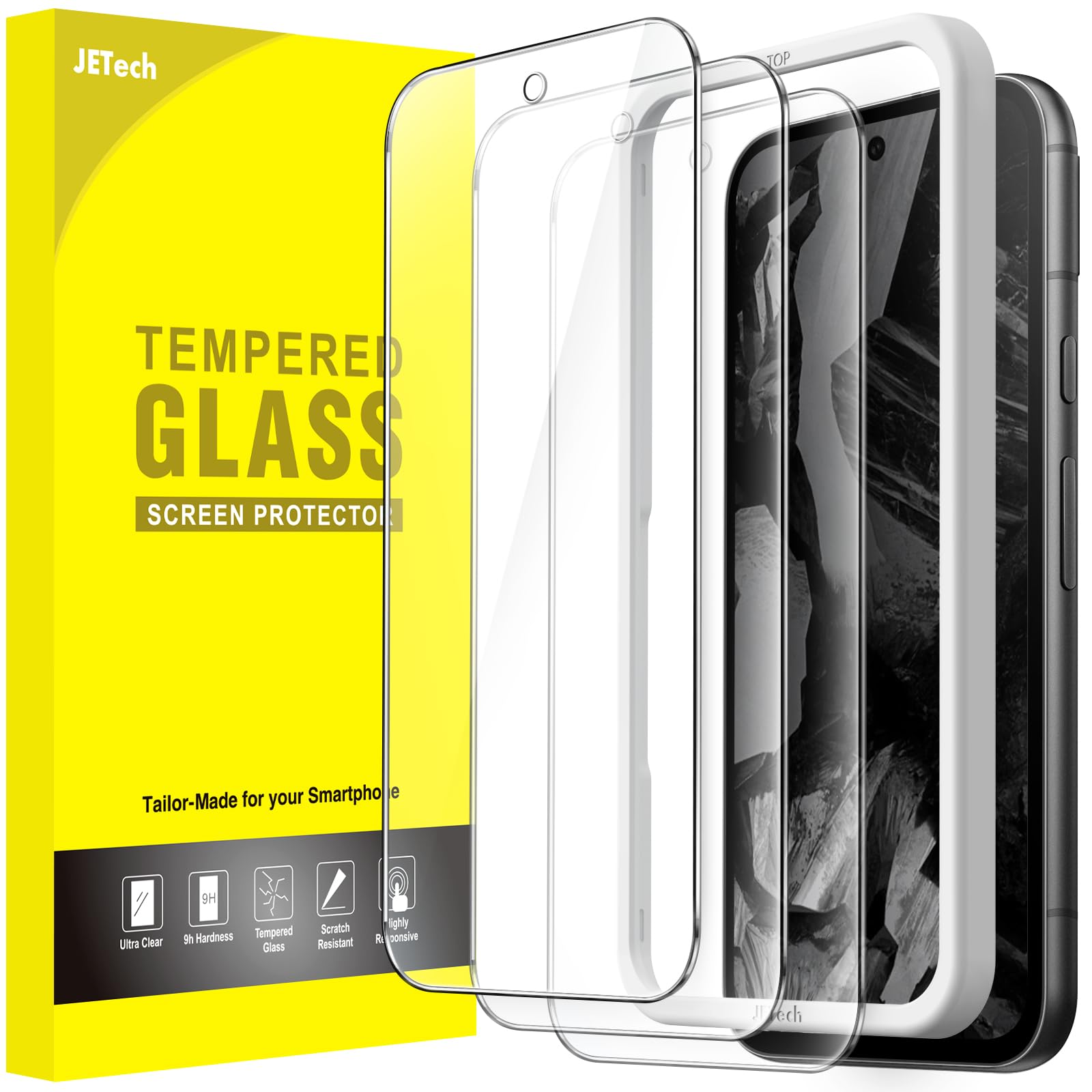 JETech Screen Protector for Google Pixel 8a 6.1-Inch, Tempered Glass Film with Easy Installation Tool, Fingerprint Compatible, H