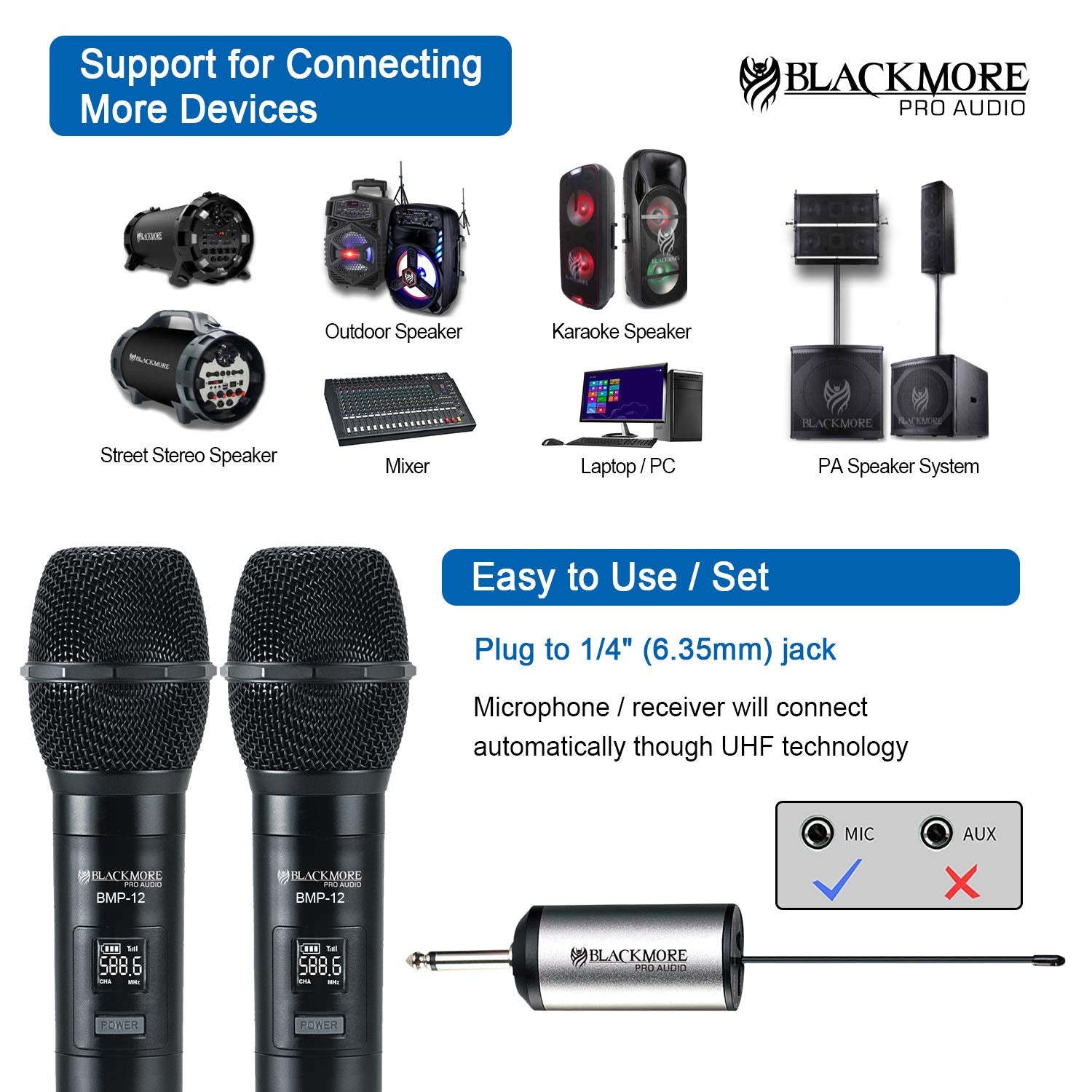 Blackmore Pro Audio Bmp 12 Dual Wireless Uhf Microphone System
