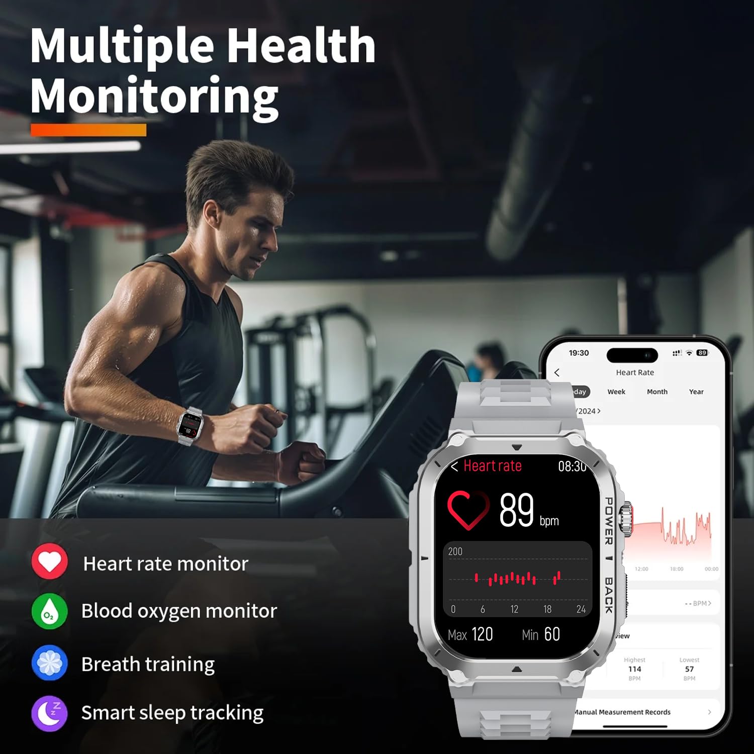 Military Gps Smart Watch For Men Pressure/Altitude/Compass,Fitness Smart Watch For Android Phones And Iphone,Outdoor Waterproof
