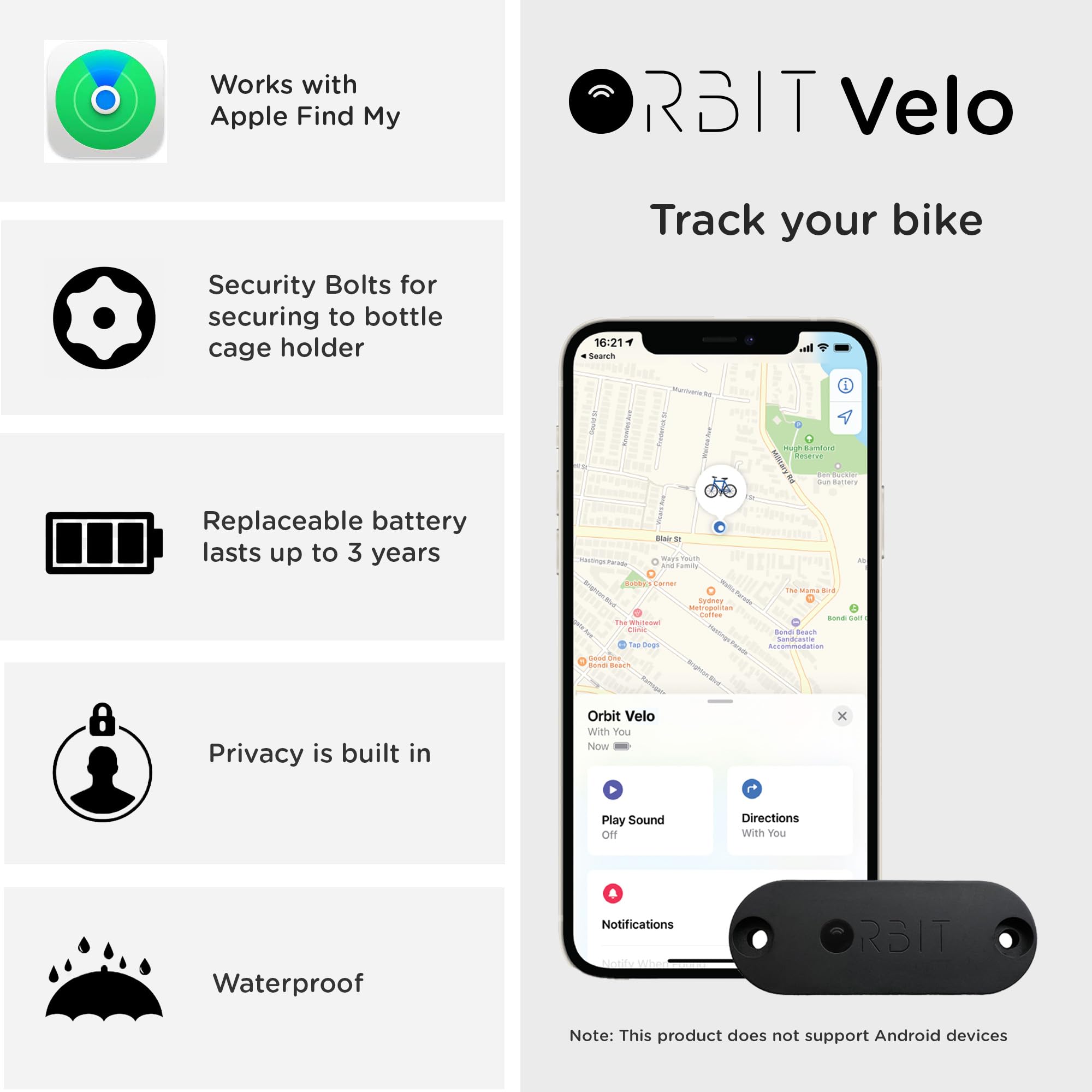 Orbit Velo   Advanced Bike Tracker With Apple Find My, Global Gps Location On Iphone, Ipad, Mac & Apple Watch, Waterproof With 3