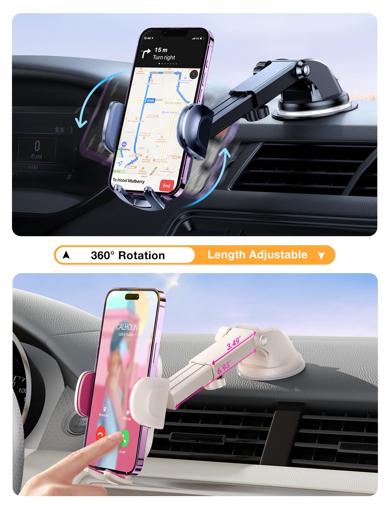 Torras?2 Pack Phone Holders For Your Car, Phone Mount For Dashboard/Vent/Windshield,?Snug-Hold Clamps? Cell Phone Holder Car Mou