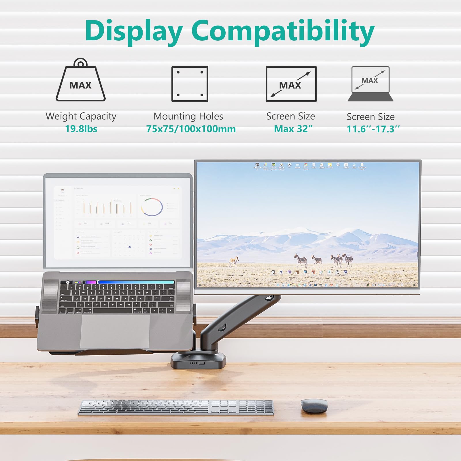 WALI Laptop Mount for Desk, Laptop Arm Mount for 17' 32�Computer Screen and 11.6'   17.3' Notebook,Dual Monitor Mount Holds up to 19.8lbs, Laptop Tray Stand with Gas Spring Arm (GSMP002LP), Black