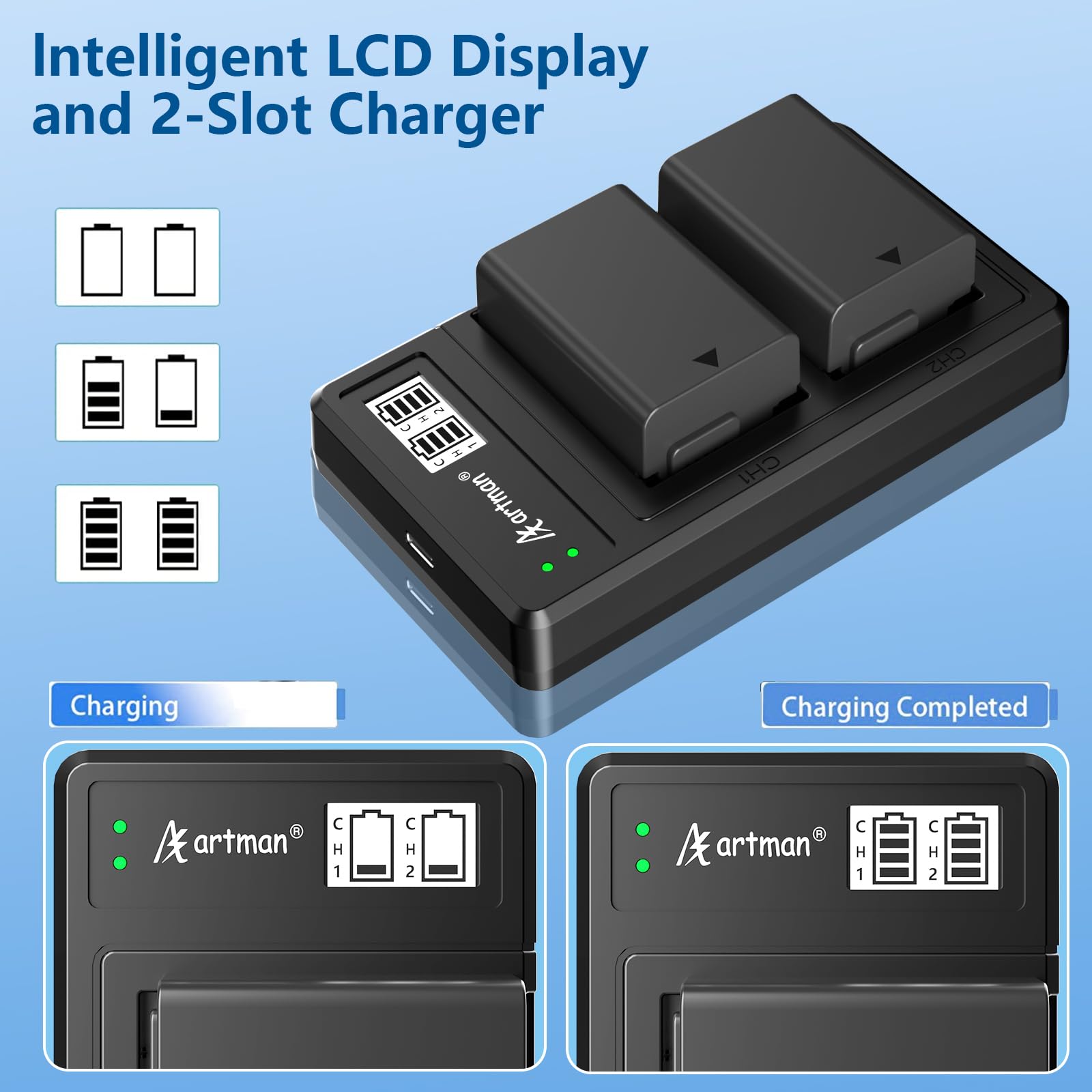 Artman En El25 En El25A Battery 2 Pack 1600Mah And Usb C Lcd Dual Charger Compatible With Nikon Z30 Z50 Zfc Camera 4241 Enel25 E