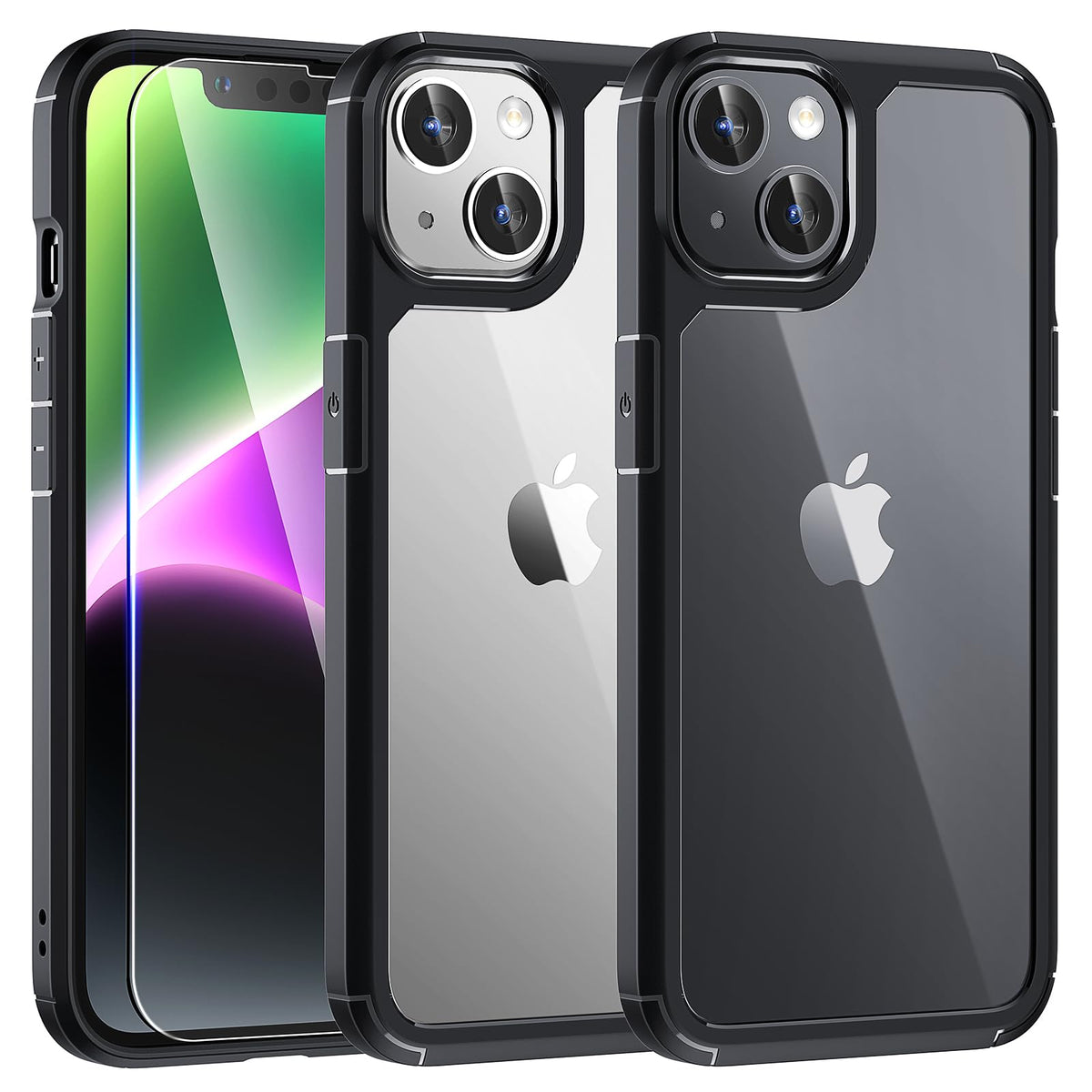 Tauri 3 In 1 Designed For Iphone 14 Case, [Not Yellowing] With 2 Screen Protector, [Military Drop Protection] Shockproof Slim Ph