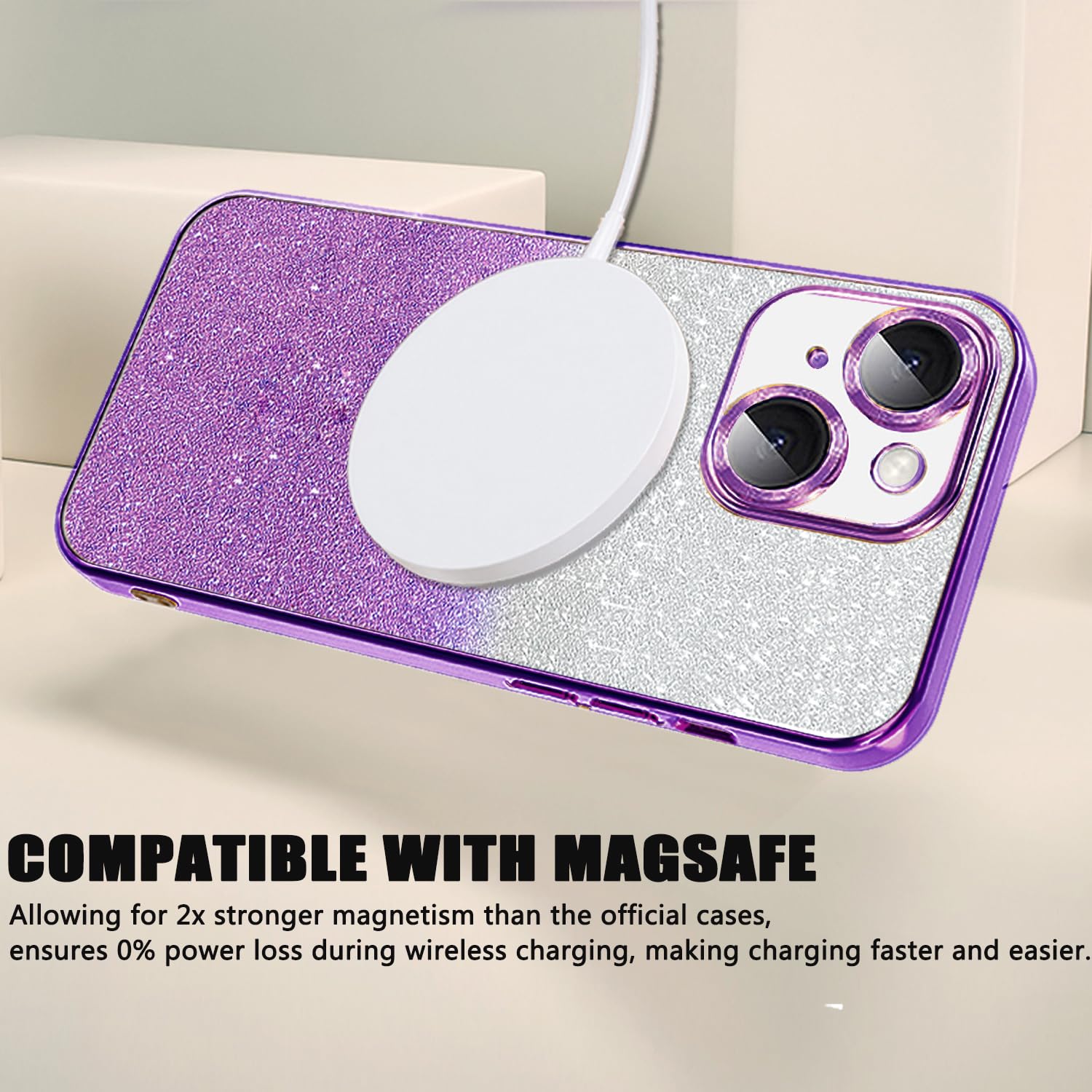 Misscase For Iphone 15 Plus Magnetic Glitter Case Compatible With Magsafe,Full Protection Slim Shockproof Anti Scratch Case With