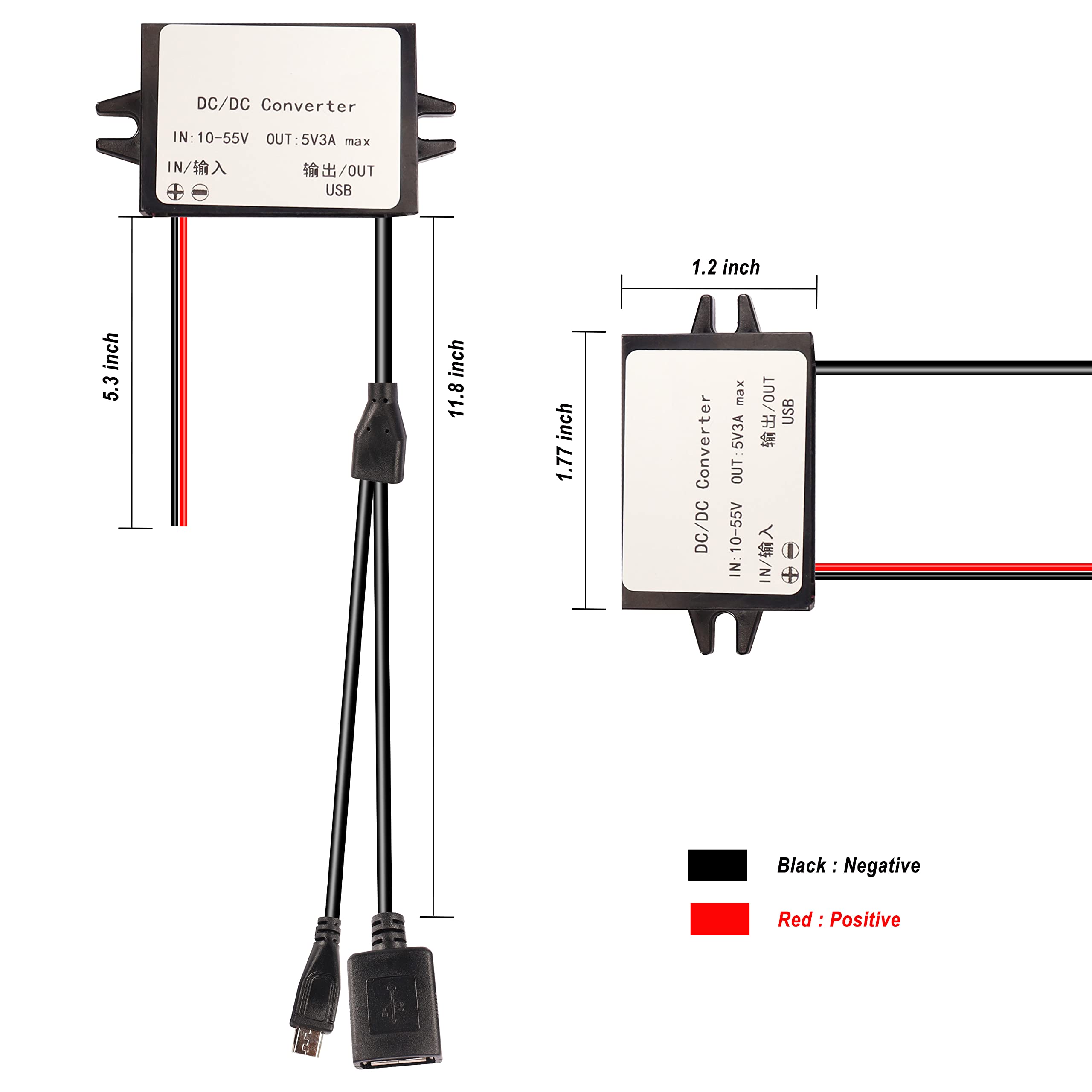 Xmsjsiy 12V 36V 48V To 5V Usb Step Down Converter Dc Buck Module Adapter 10 55V To 5V Usb/Micro Usb 3A 15W Dc To Dc Regulator Ca