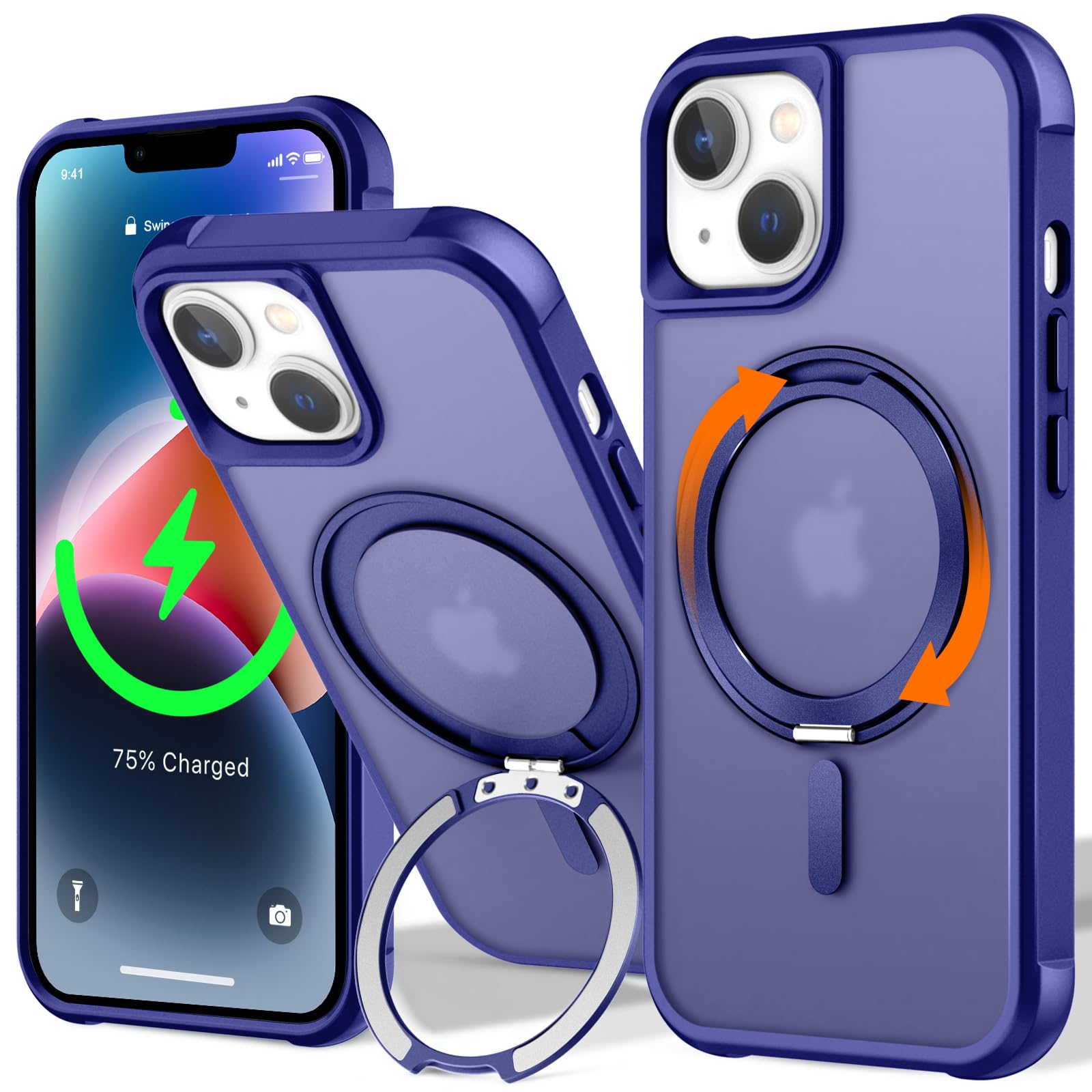 UMIONE 360 Rotatable Magnetic Ring Design for iPhone 14, Built-in Invisible Loop Stand, Compatible with Magsafe, Translucent Ult