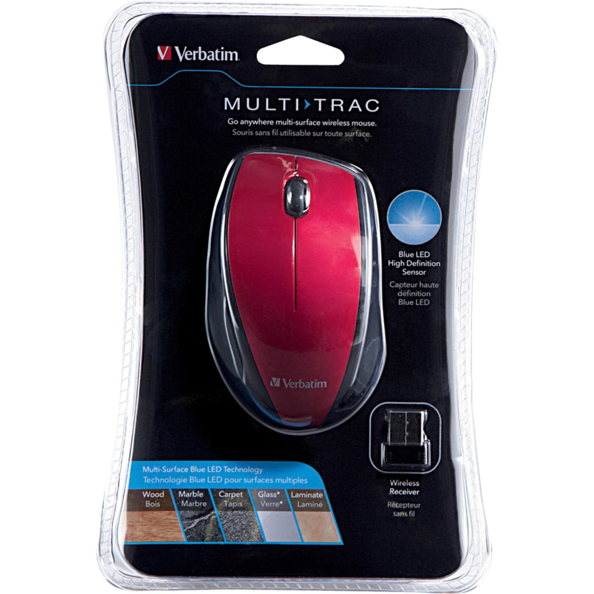 Verbatim Wireless Multi Trac Mouse 2.4Ghz With Nano Receiver   Ergonomic, Blue Led, Portable Mouse For Mac And Windows   Red