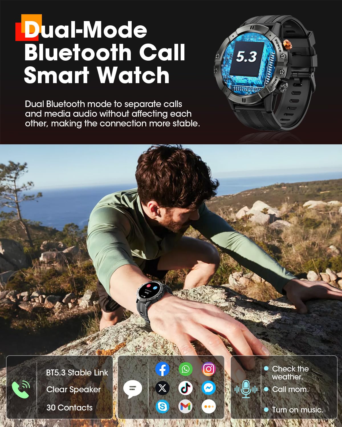 Smart Watches For Men, Bluetooth Call Military Smart Watch, Waterproof Fitness Tracker With Heart Rate/Blood Oxygen/Sleep Monito