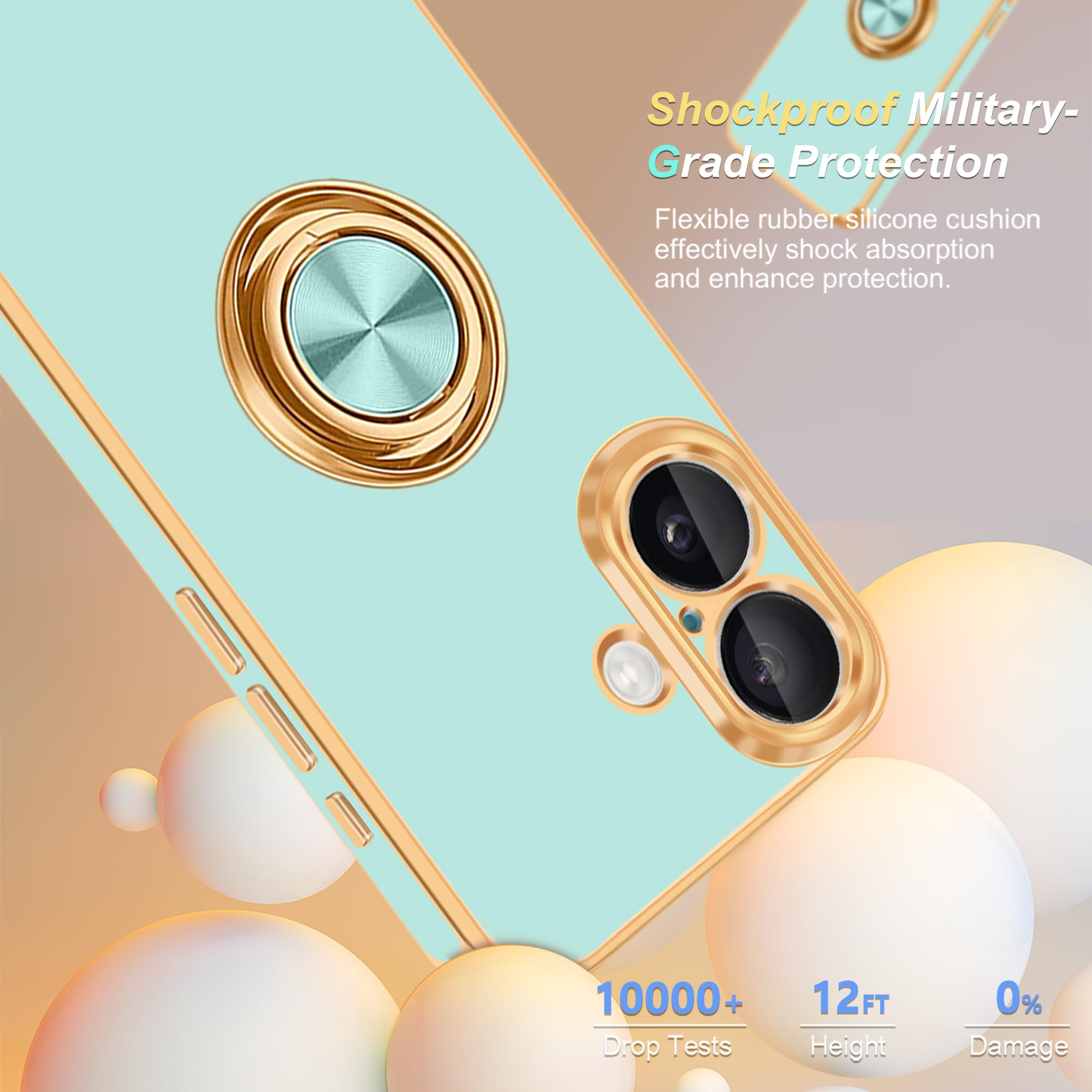 Fingic For Iphone 16 Phone Case[With 360 Ring Holder][Support Magnetic Car Mount] Cute Kickstand Slim Women Girls Nonslip Hard P