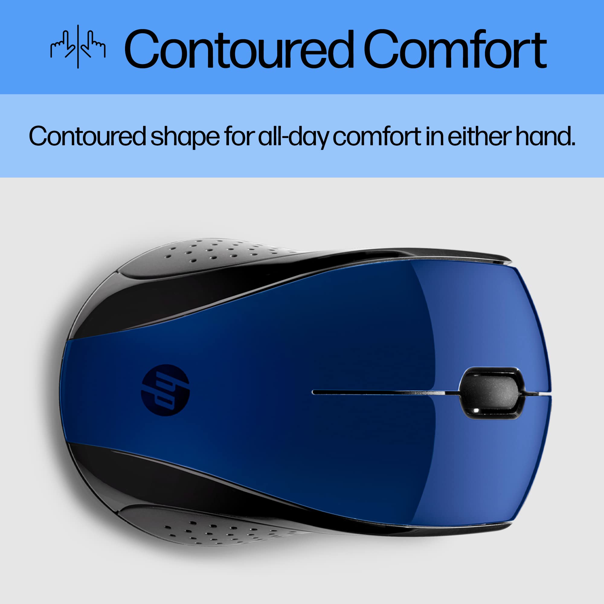 HP X3000 G3 Wireless Mouse   Blue, 15 Month Battery, Side Grips for Control, Travel Friendly, Blue LED, Powerful 1600 DPI Optical Sensor, Compatible with Wins PC/Laptop, Mac, Chromebook (683N8AA#ABL)