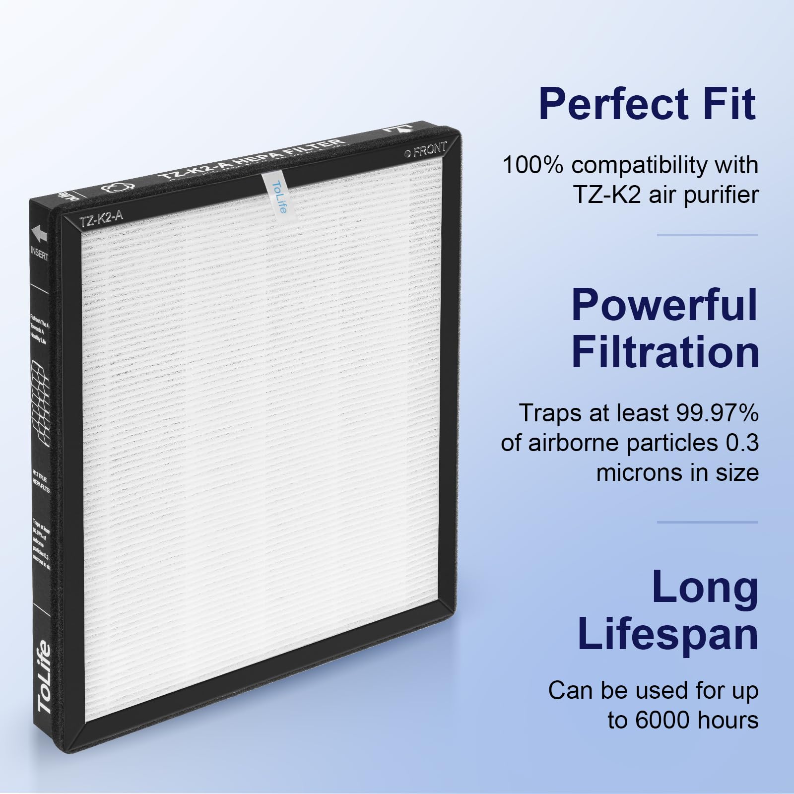 Tolife Tz K2 Air Purifier Replacement Filter, 3 In 1 Hepa High Efficiency Activated Carbon Filter, Tz K2 A, 2 Pack