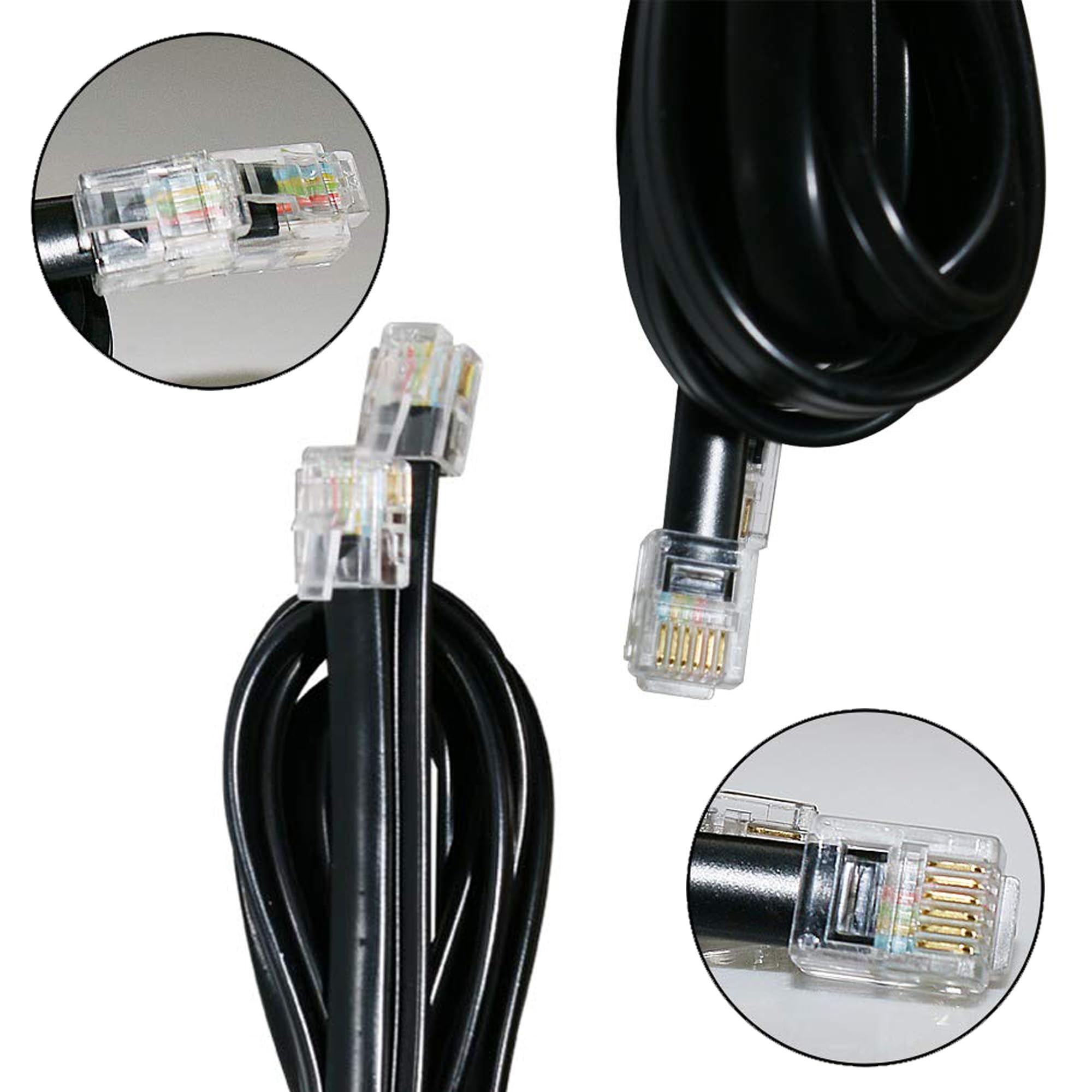 Hpwfhplf Telephone Wires, 2Pcs 10 Feet 6P6C Telephone Cord Cable For Landline Phones, Rj12 Male To Male Coiled Wire (Straight 6P