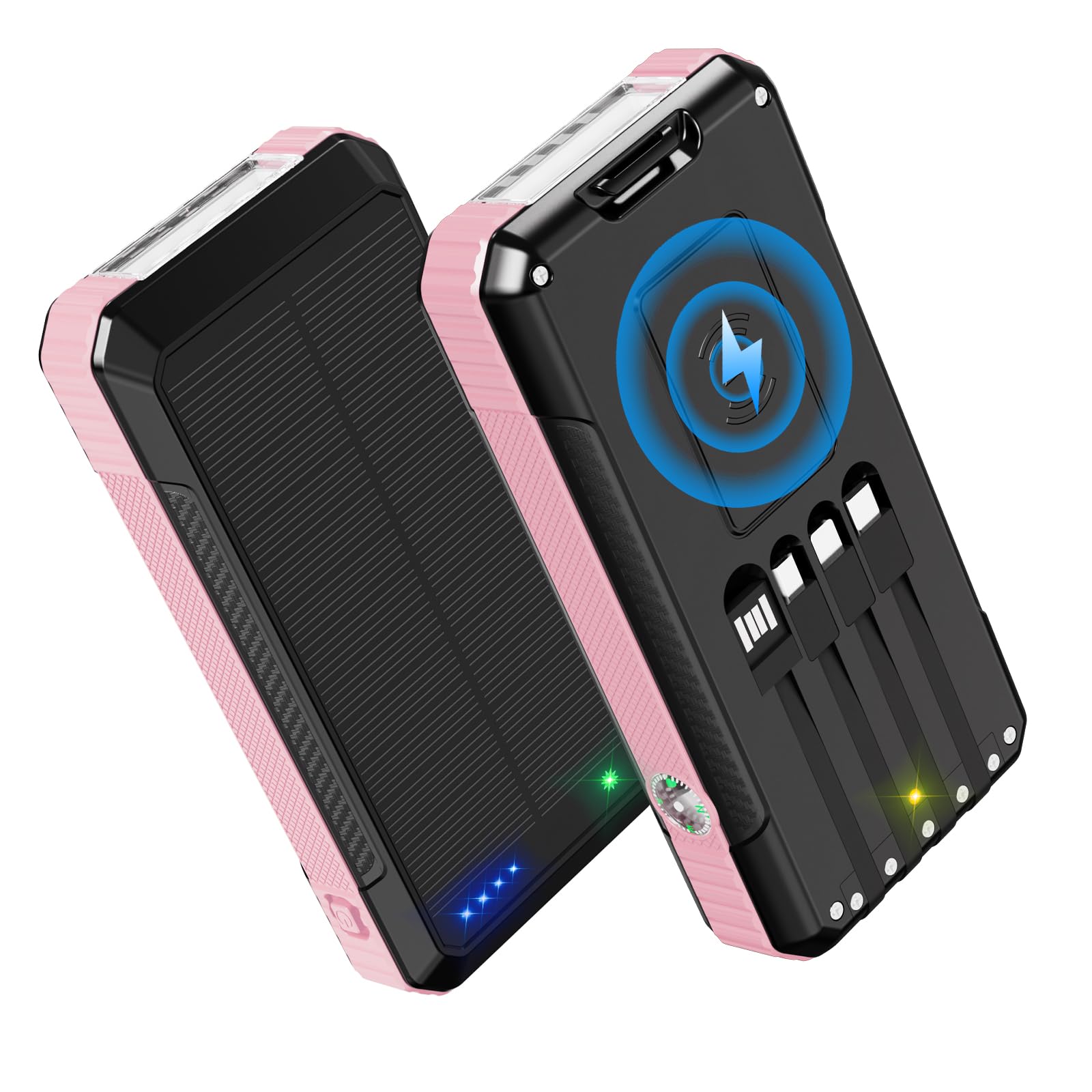 Solar Charger Power Bank 49800mAh, Portable Phone Charging Built-in 4 Cables 22.5W Fast Charging for Cell Phones, Type-C input/O