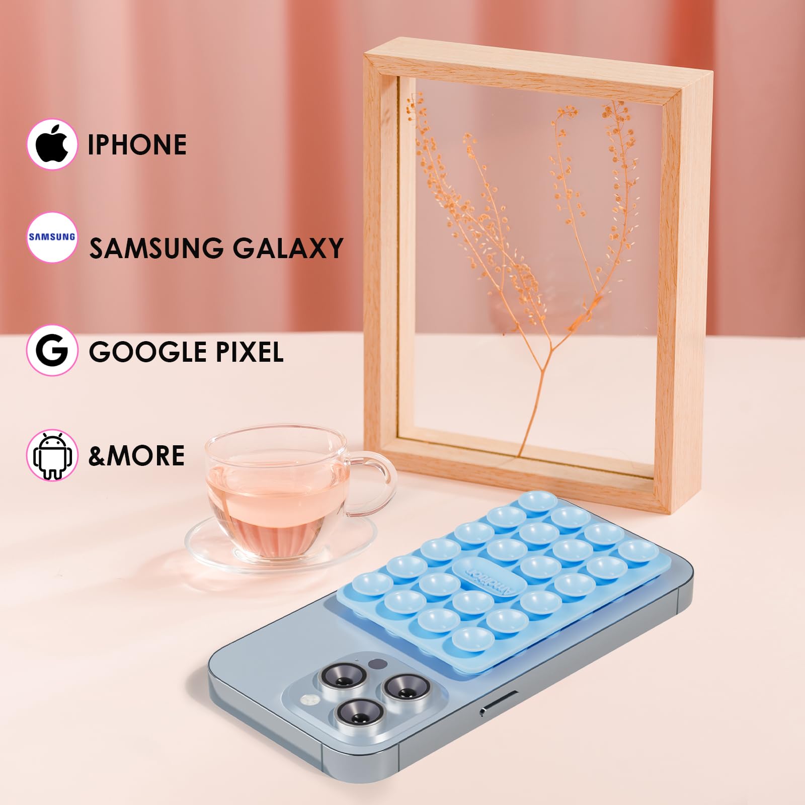 Royviva Double-Sided Silicone Suction Cup Phone Case Mount, Hands-Free Strong Grip Holder For Selfies & Videos, Universal Silico