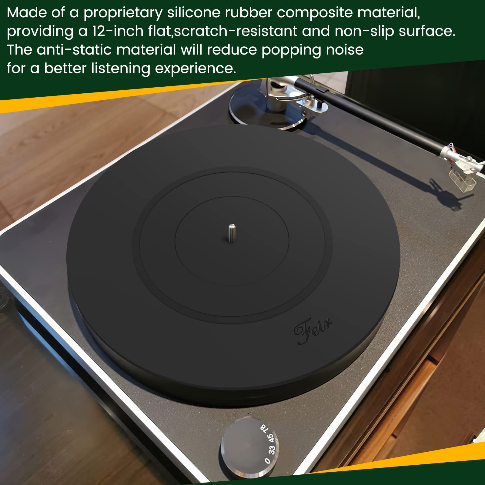 Turntable Platter Mat Black Rubber Silicone Design For Universal To All Lp Vinyl Record Players