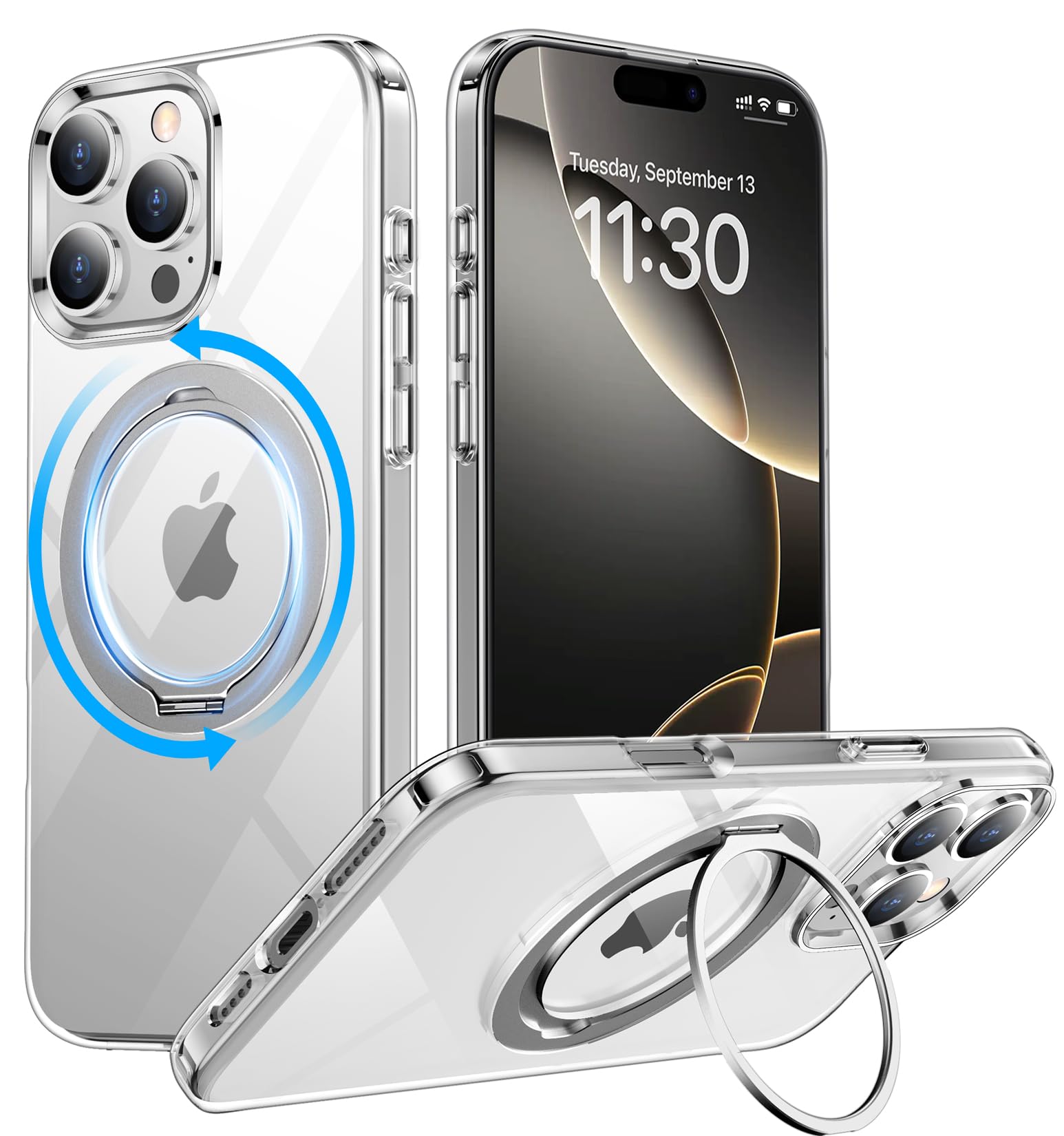 Temdan Designed For Iphone 16 Pro Case, 360Rotatable Ring Stand Case Compatible With Magsafe Military Grade Protection Magnetic
