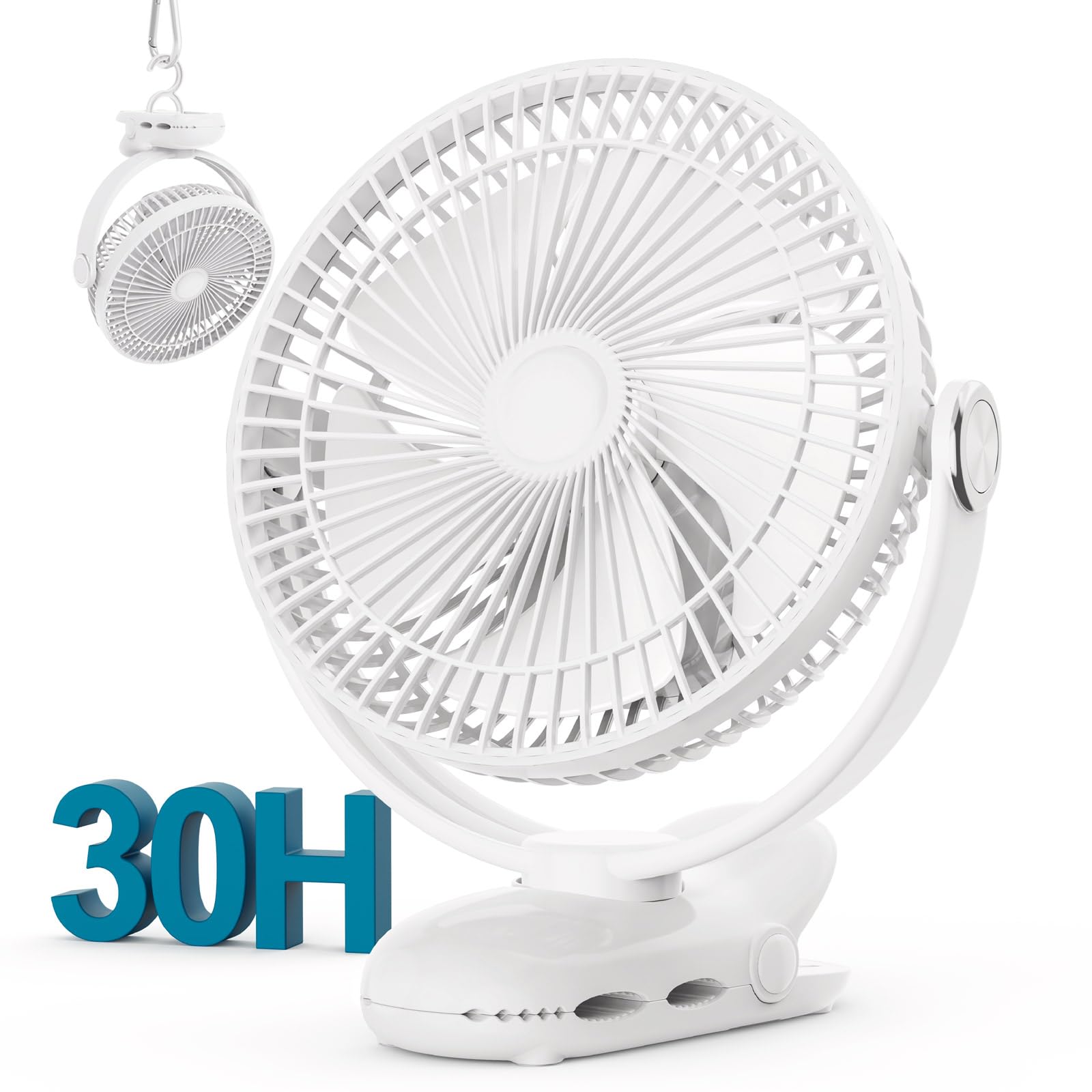 Nuerst 10000mAh 30hrs Rechargeable Clip on Fan, 8 Inch Battery Operated Fan Portable, 4 Speeds, Sturdy Clamp, Quiet USB Fans for
