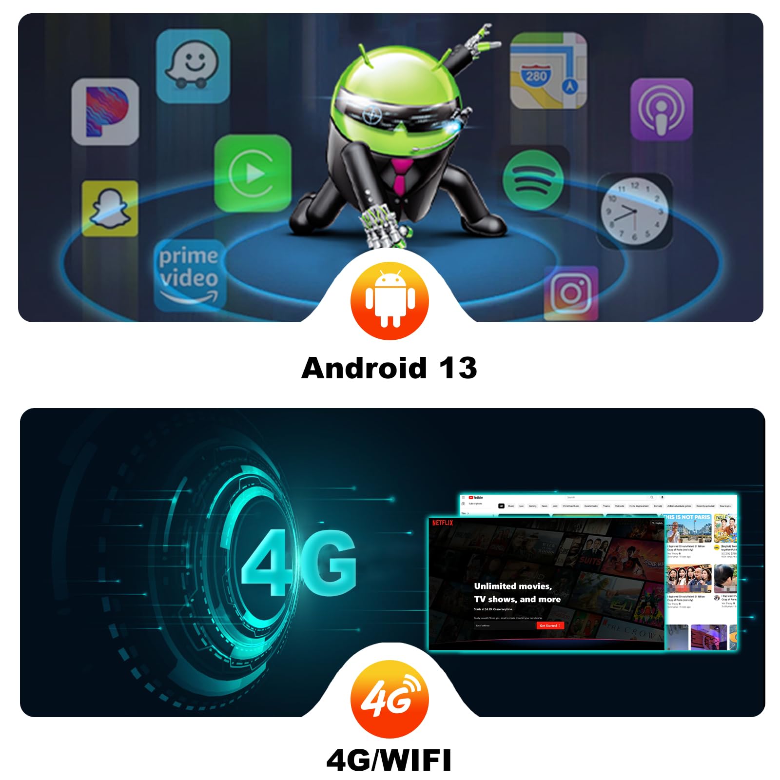 Swtnvin Car Radio Stereo For Toyota Camry 2007 2008 2009 2010 2011 Android 13 Built In Carplay & Autoplay 4G Lte Dual Wifi Dsp B