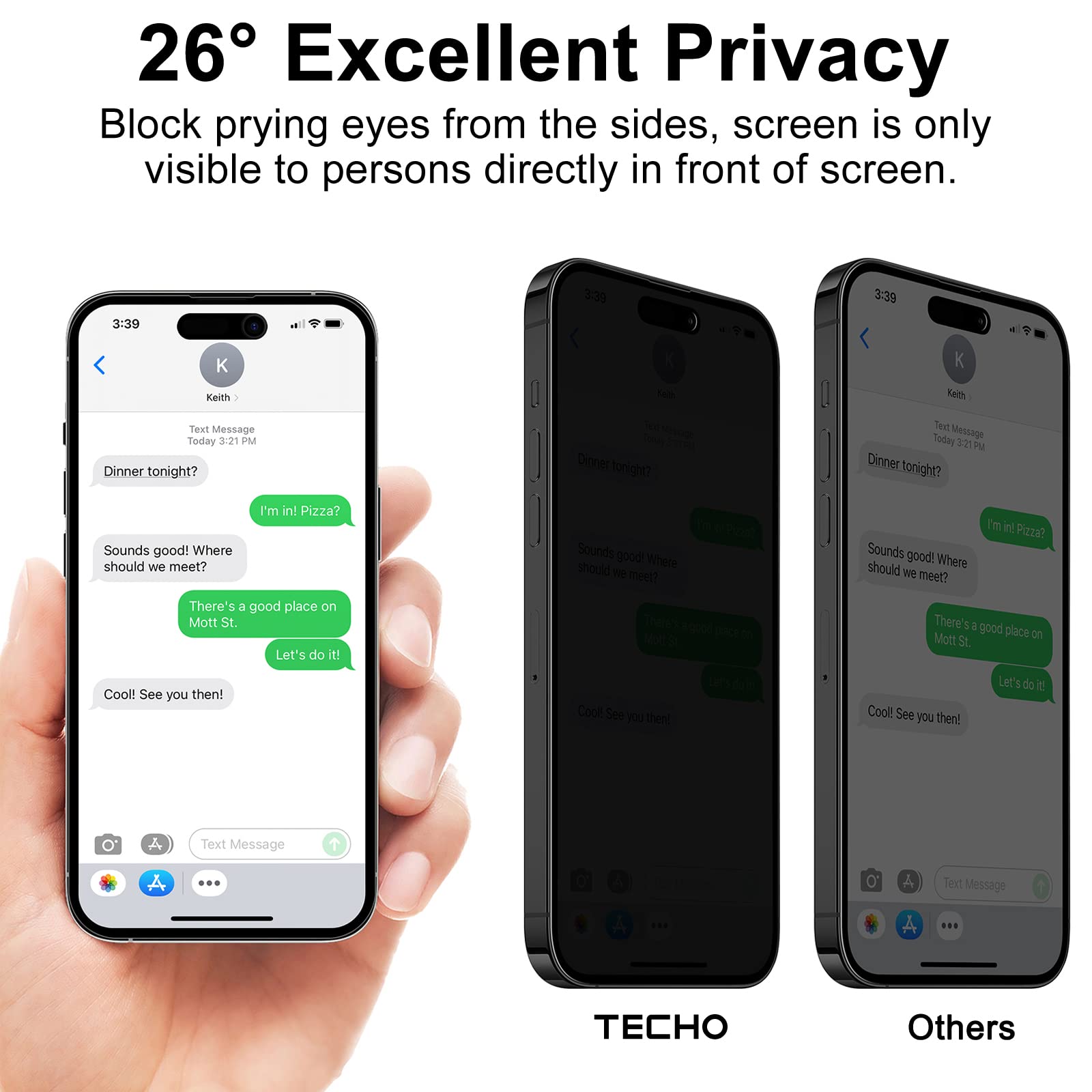 Techo Privacy Screen Protector Compatible With Iphone 14 Pro Tempered Glass Film (Edge To Edge Full Coverage) (Anti Spy Private)