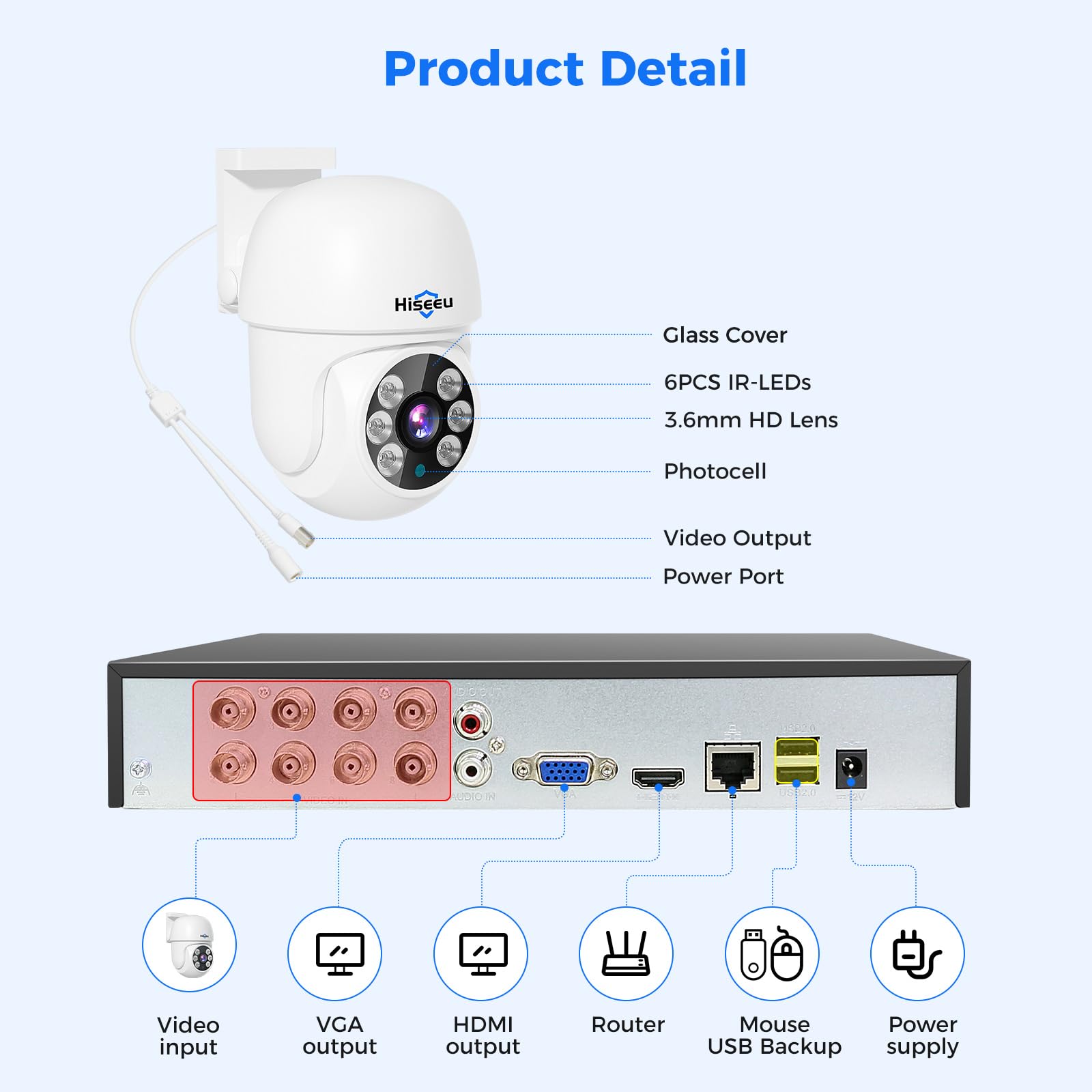 Hiseeu 360�View Ptz 3K Wired Security Camera System With Alarm Spotlight,Audio Person/Vehicle Detection 8Ch 5Mp Dvr 4Pcs Cameras 1Tb Hdd Home Cctv Camera System Outdoor,Night Vision,24/7 Record