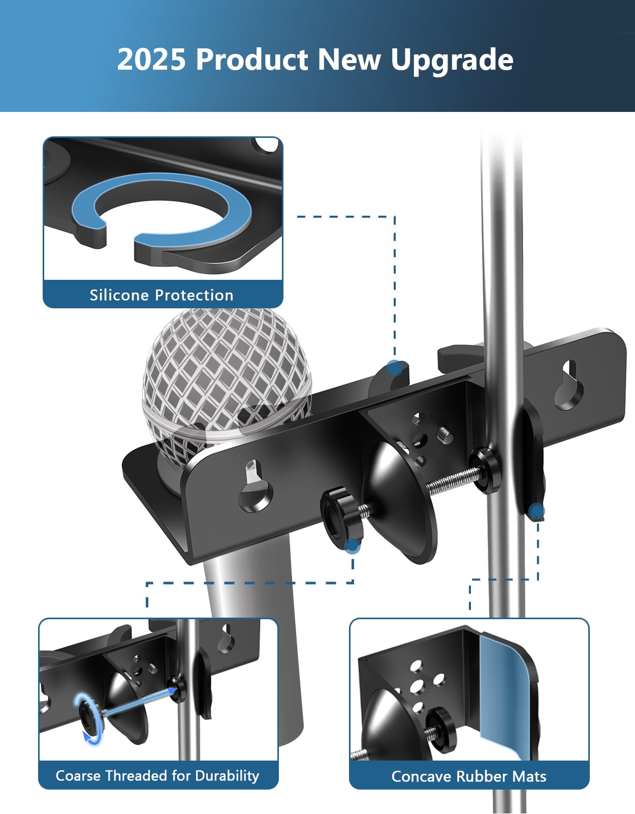 ?Latest Model? Clamp-On Multi Microphone Holder For Mic Stand And Wall Mounted Holds Up To 2 Handheld Dynamic Clamp Mic Clip, Id