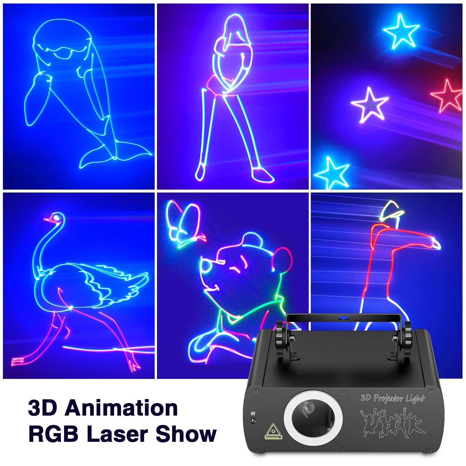 Ehaho Dj Laser Party Lights, 3D Animation Rgb Lazer Stage Lighting, Dmx512 Music Sound Activated Disco Projector Lights, Remote
