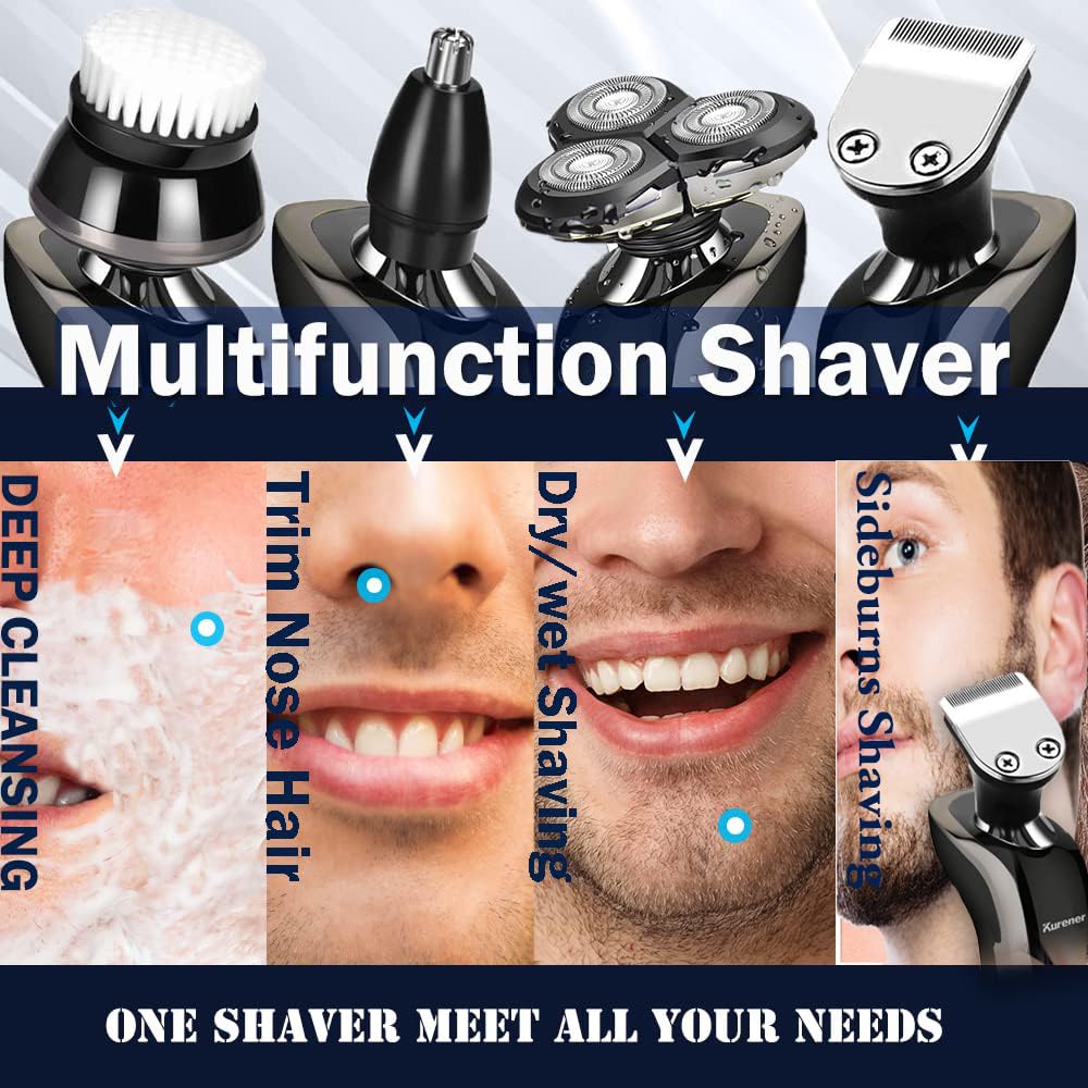 Kurener Electric Shaver Razor For Men Rechargeable 100% Waterproof Rotary For Shaving With Nose Trimmer Sideburns Trimmer Face C