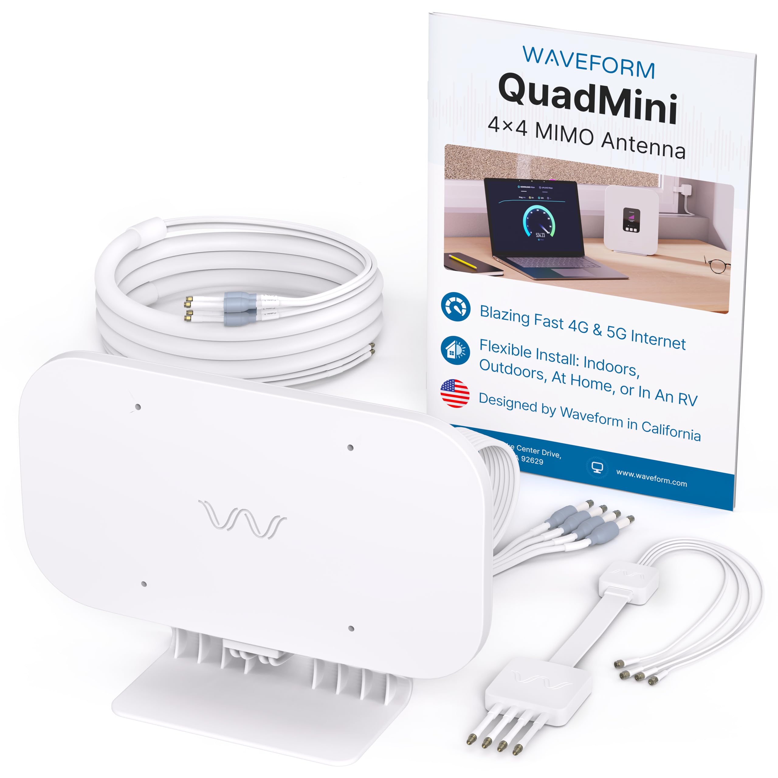 Waveform Quadmini: 4X4 Mimo Low Profile Antenna Kit | External Antenna For 4G/5G Routers & Gateways | For T Mobile Home Internet