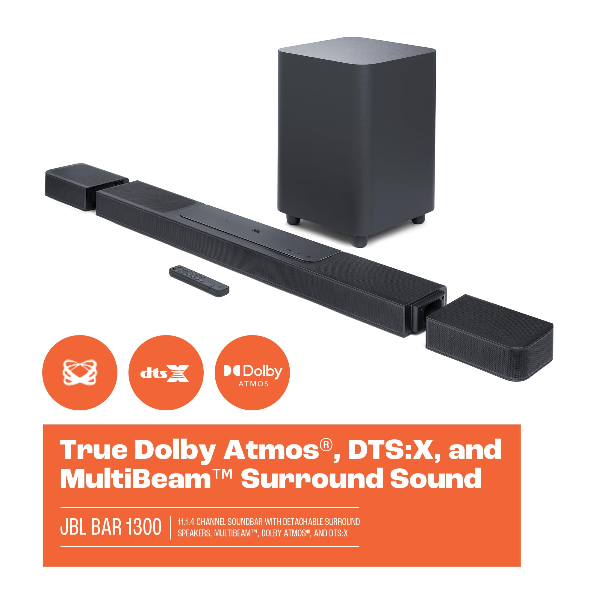 Jbl Bar 1300X: 11.1.4-Channel Soundbar With Detachable Surround Speakers, Multibeam, Dolby Atmos And Dts:X, Black