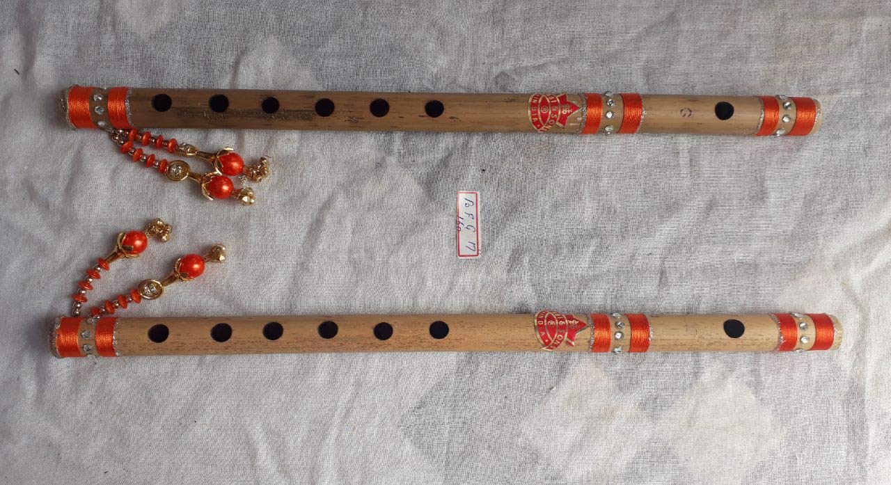 Sharma Musical Store Indian Musical Bamboo Flute C Scale Font (Set Of 2)