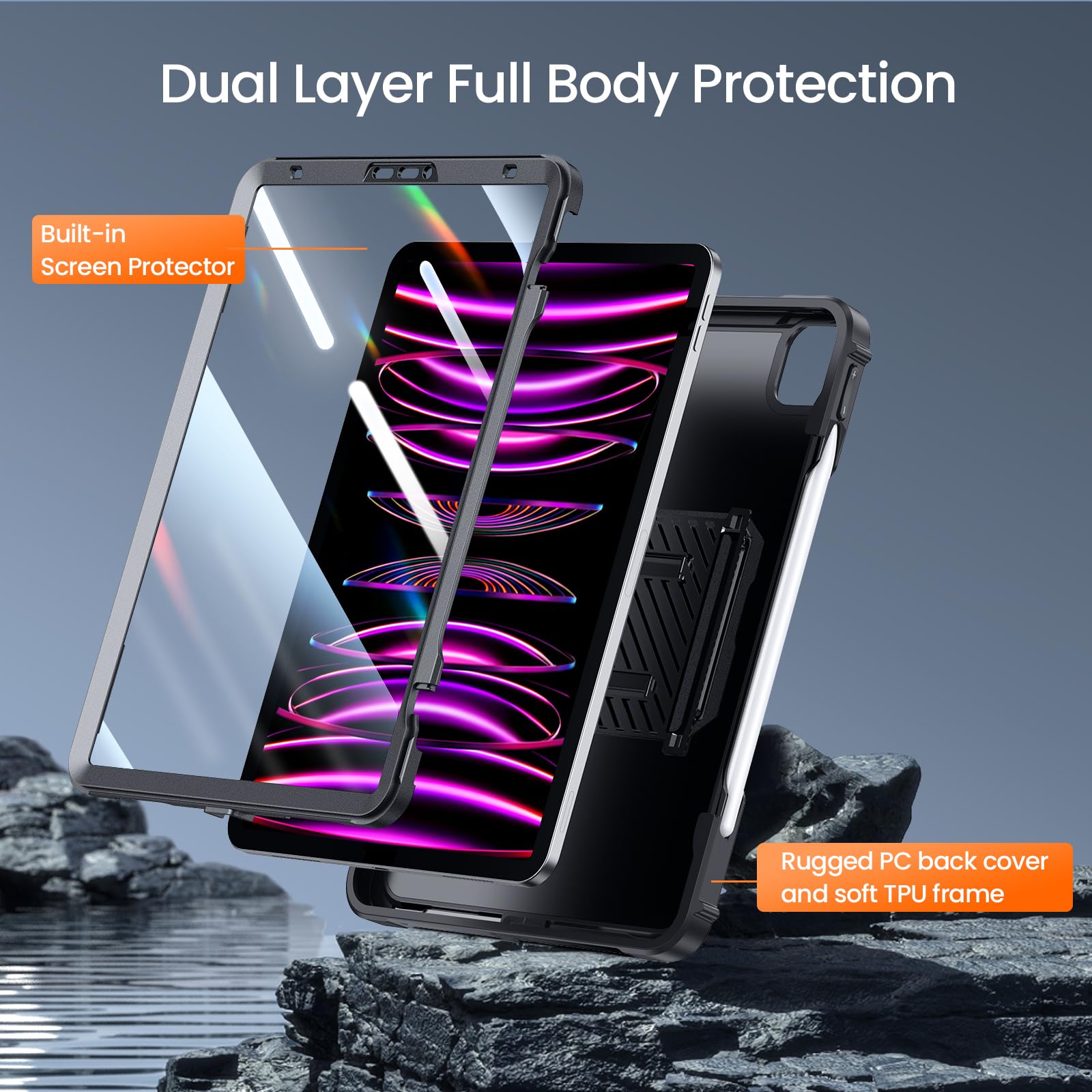 Ztotopcases For Ipad Pro 12.9 Case 6Th/5Th/4Th Generation 2022/2021/2020 Released, Rugged Cover With Built In [Pencil Holder + S
