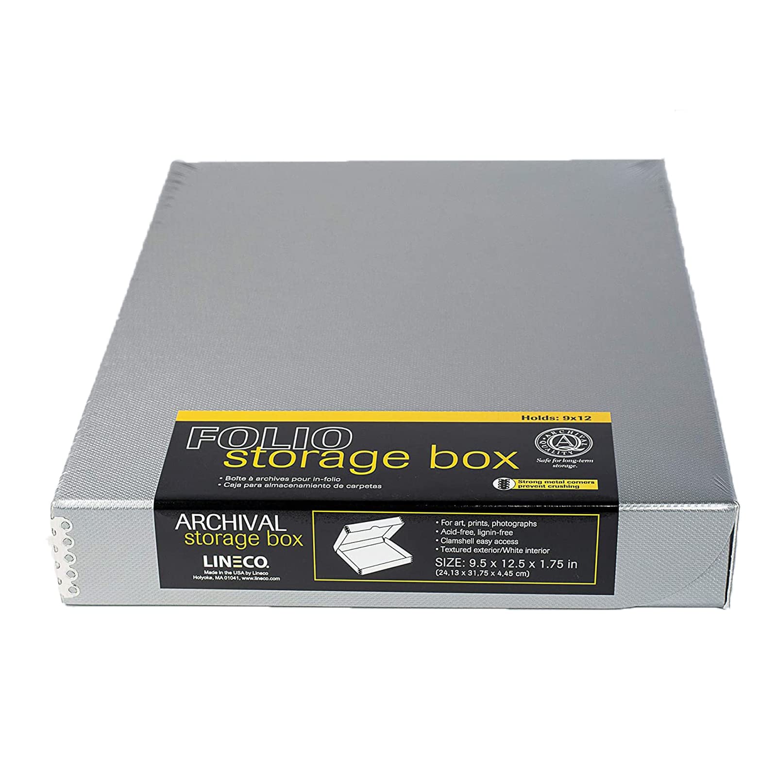 Lineco 9X12 Metallic Silver Clamshell Archival Folio Storage Box, 1.75' Deep. Acid Free With Metal Edge. Preserves Picture, Organize Photos Or Documents, Crafts, Diy.