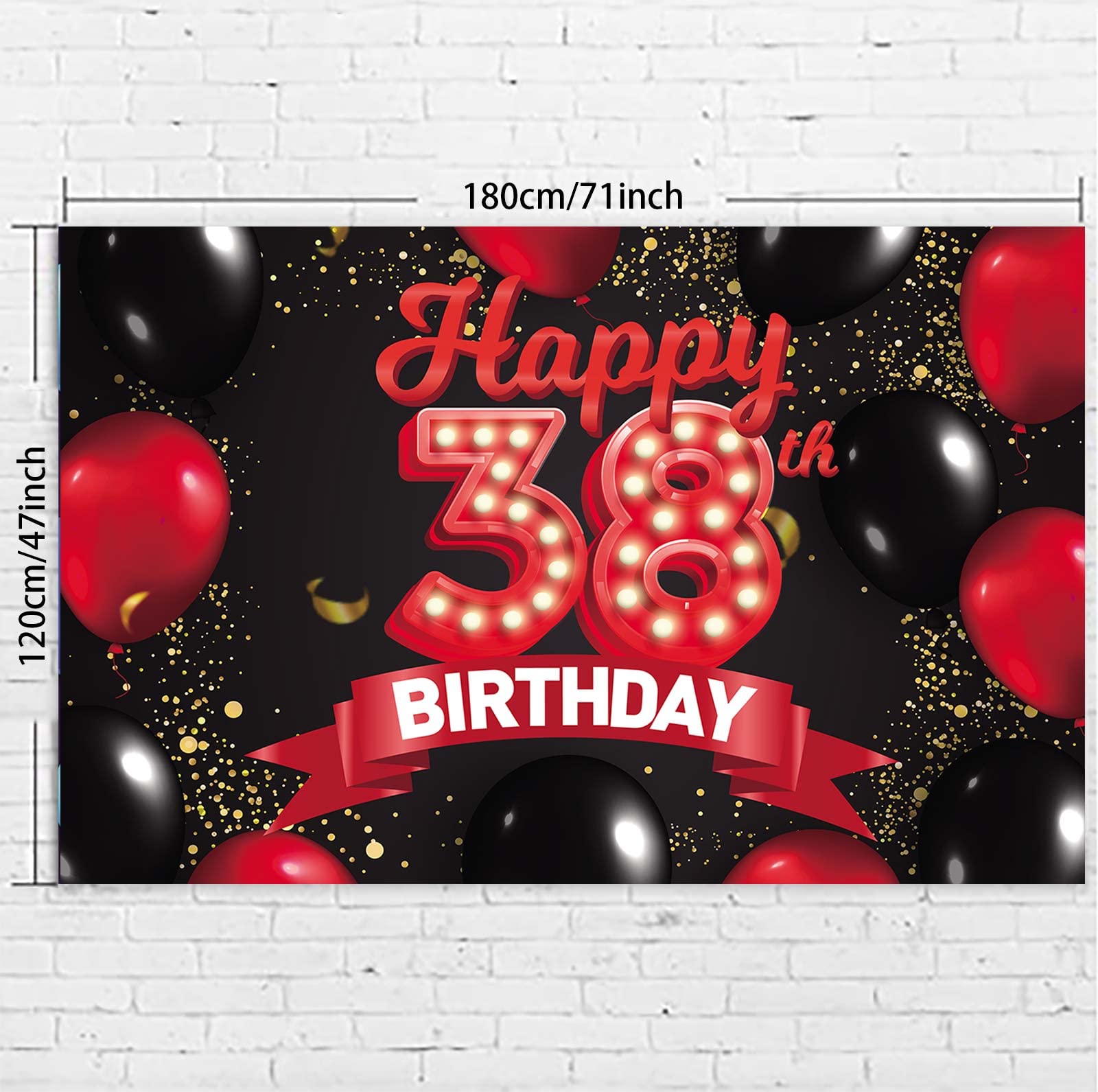 Happy 38Th Birthday Red And Black Banner Backdrop Decorations Balloons Theme Decor For Girls Women Princess 38 Years Old Birthda