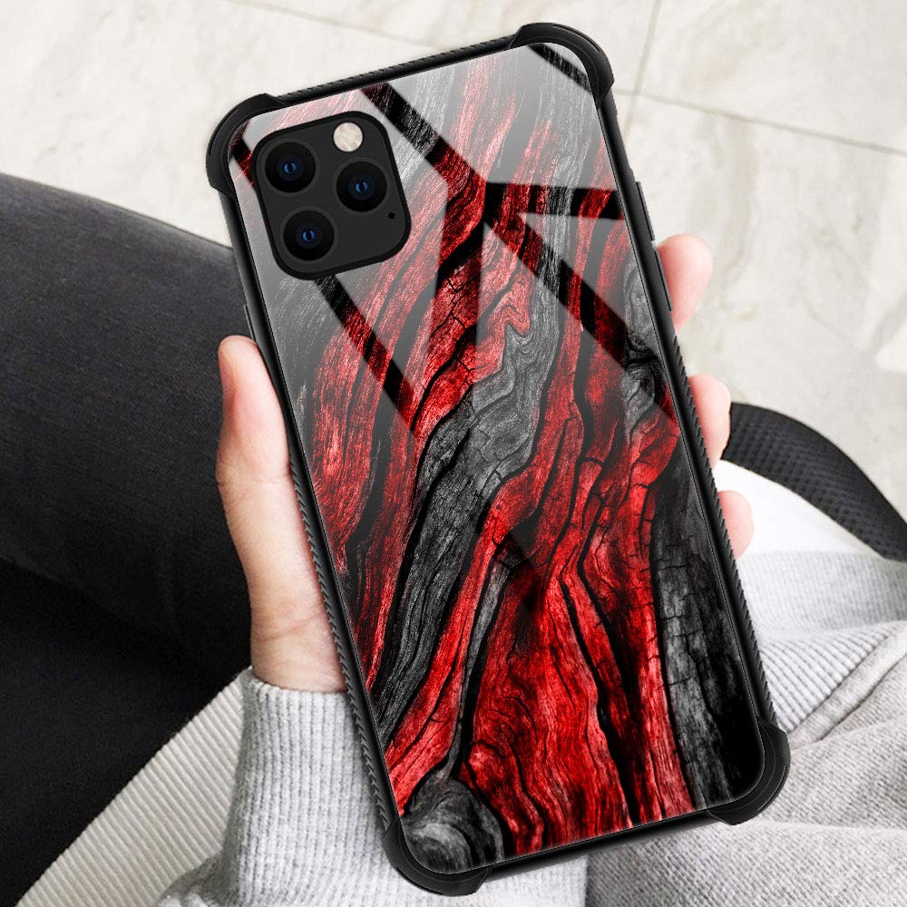 ZHEGAILIAN Phone Case for iPhone 13 Pro Max 6.7 inch Red Wood Grain Organic Glass