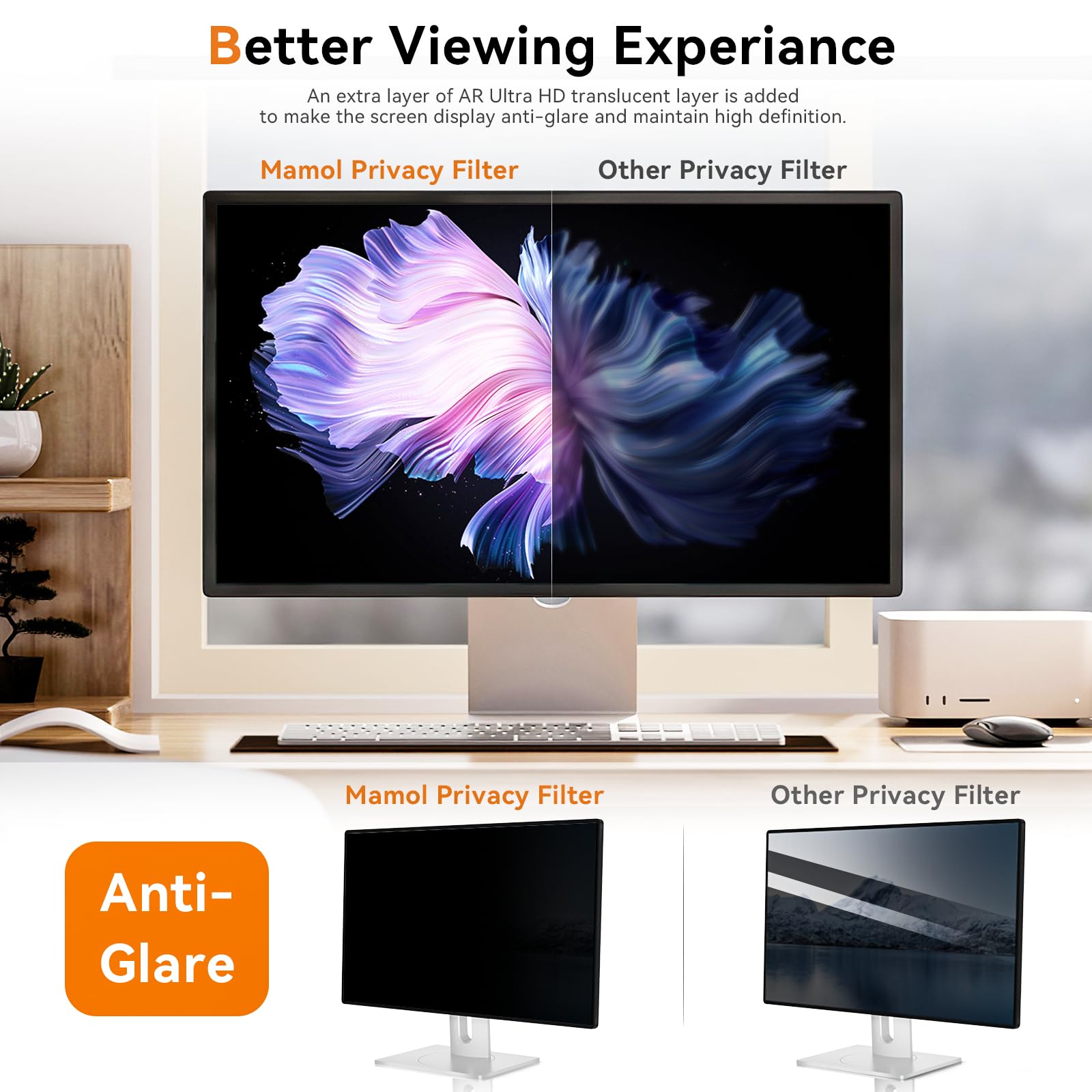 [2 Pack] 23.8 Inch Computer Privacy Screen For 16:9 Aspect Ratio Widescreen Monitor, Eye Protection Anti Glare Blue Light Comput