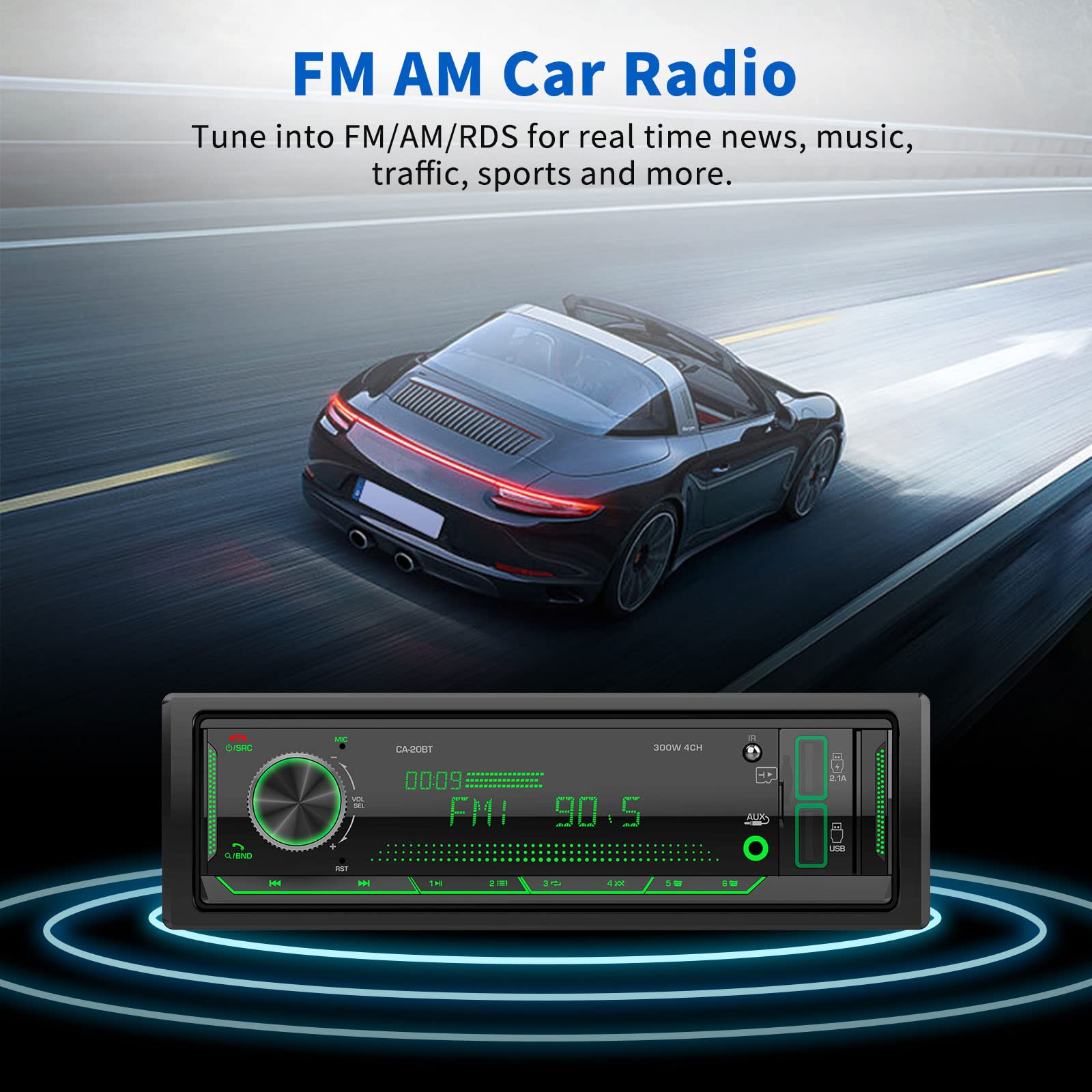 Single Din Car Stereo Receiver: Bluetooth Car Radio System   Marine Audio With Lcd Display | Fm Am | Usb Sd Aux Mp3 | App Remote
