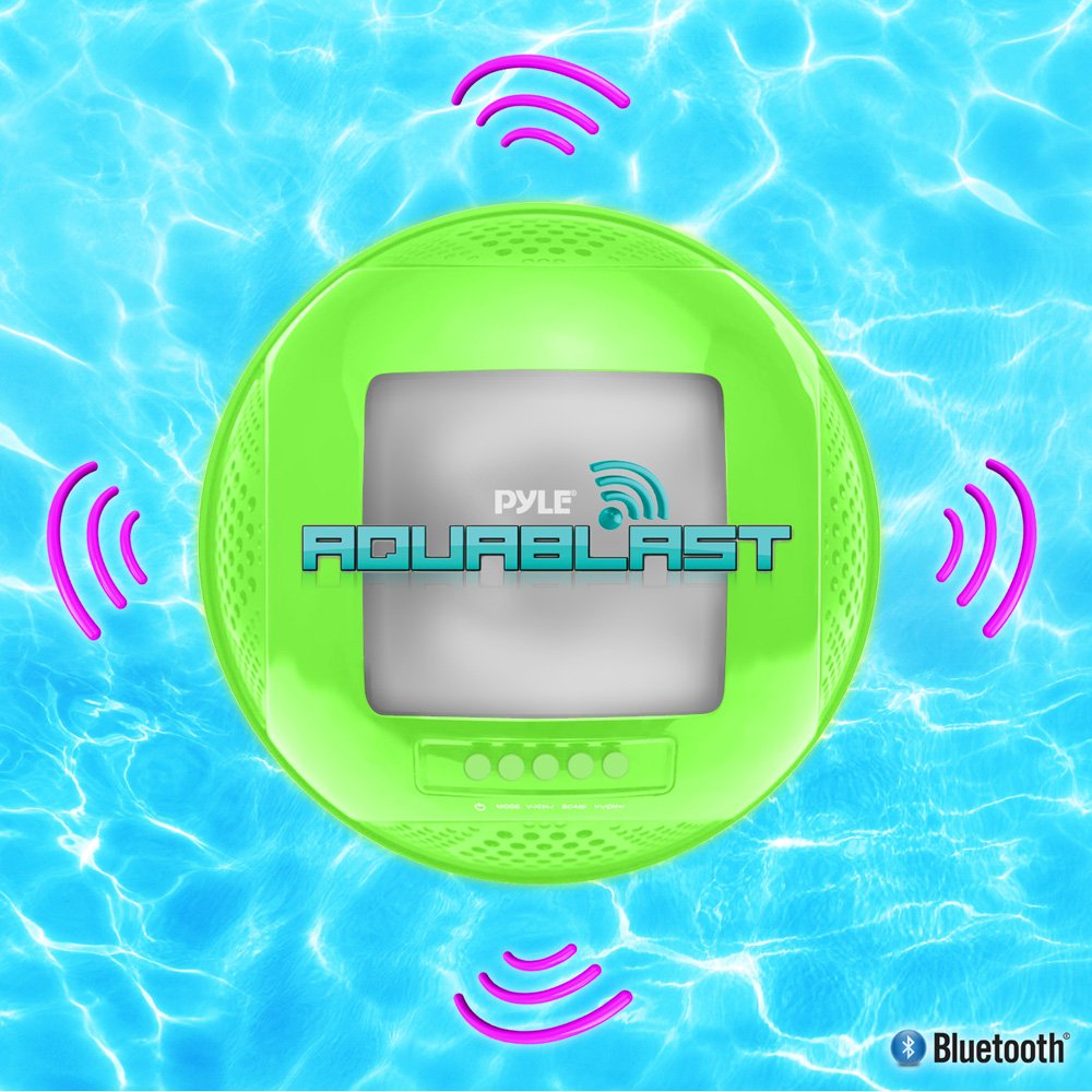 Pyle Portable Waterproof Floating Pool Speaker Outdoor Wireless Bluetooth Compatible Rechargeable Battery Powered Shower Loud Sp