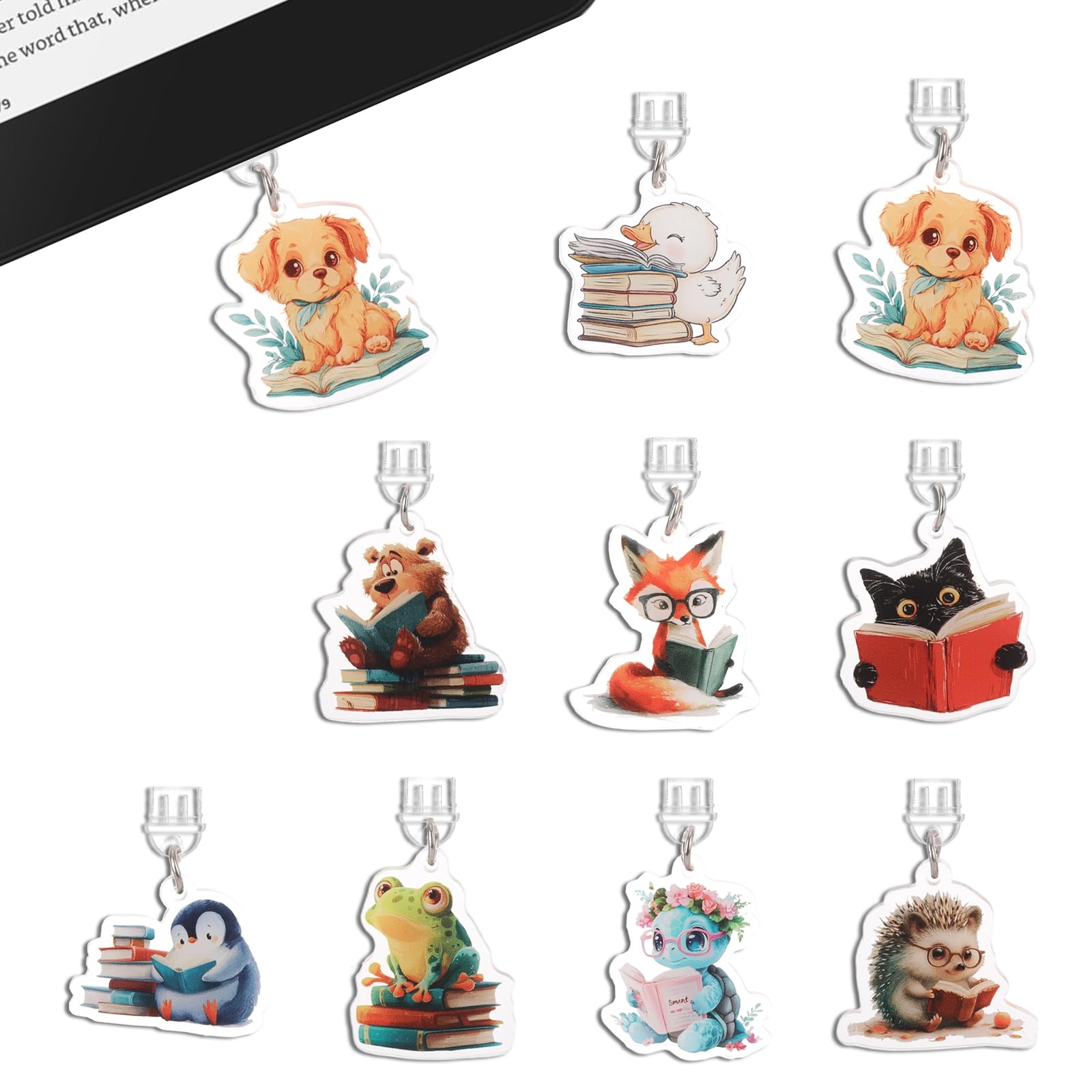 TAKEALOOKO Dust Plug Charms Type-C for Kindle - 9Pcs Animal Reading Theme USB-C Decorative Charms, Cartoon Style Bookish Gifts f