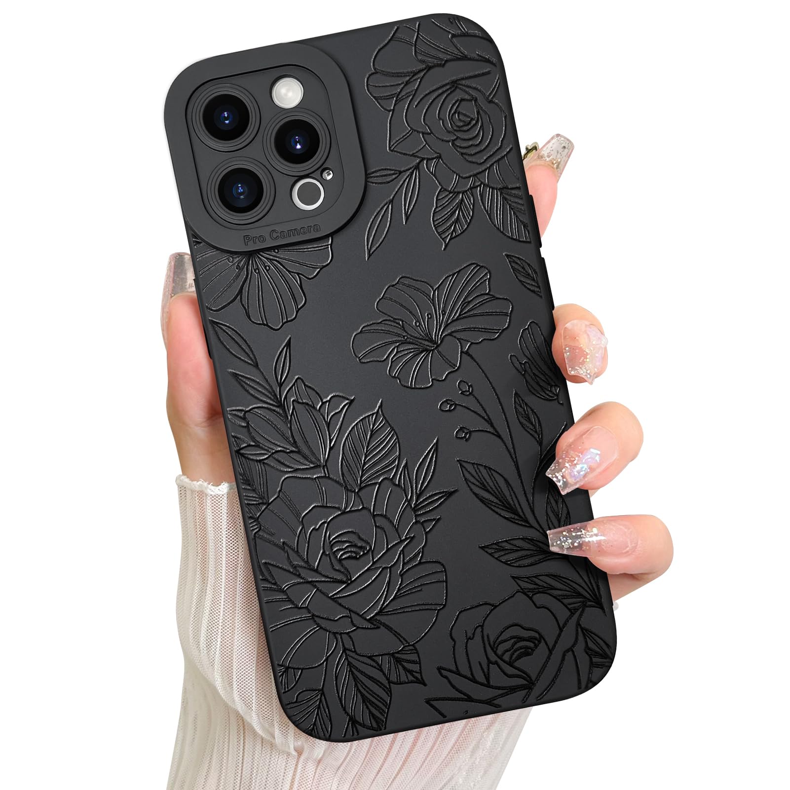 Lsl Case For Iphone 12 Pro Black Floral Flower Pattern Print Case Soft Tpu Full Camera Lens Anti Drop Anti Scratch Shockproof Pr