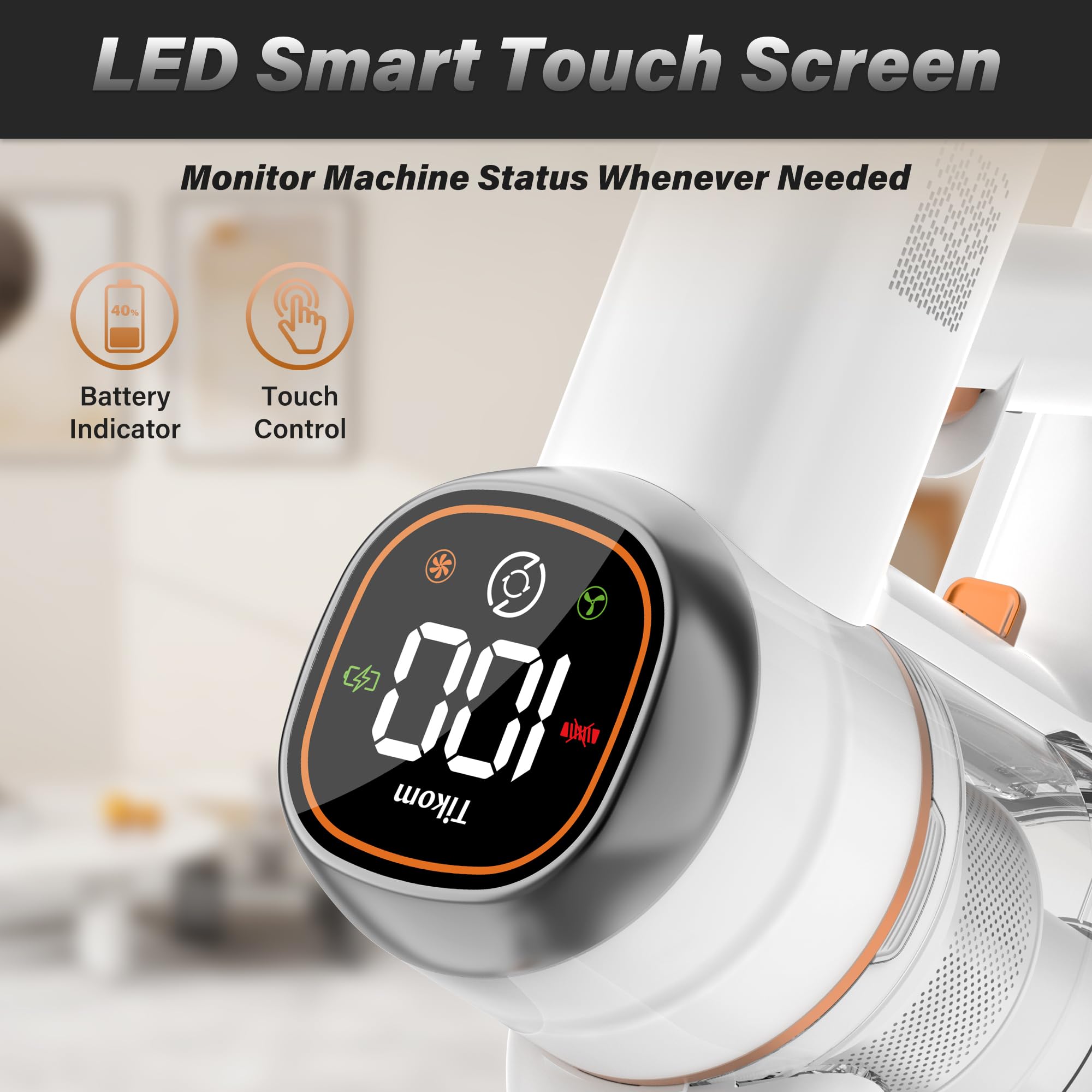 Tikom V500 Cordless Vacuum Cleaner For Home, 40000Pa/450W Stick Vacuum With Led Touch Screen, Charging Wall Dock, Anti Tangle, L