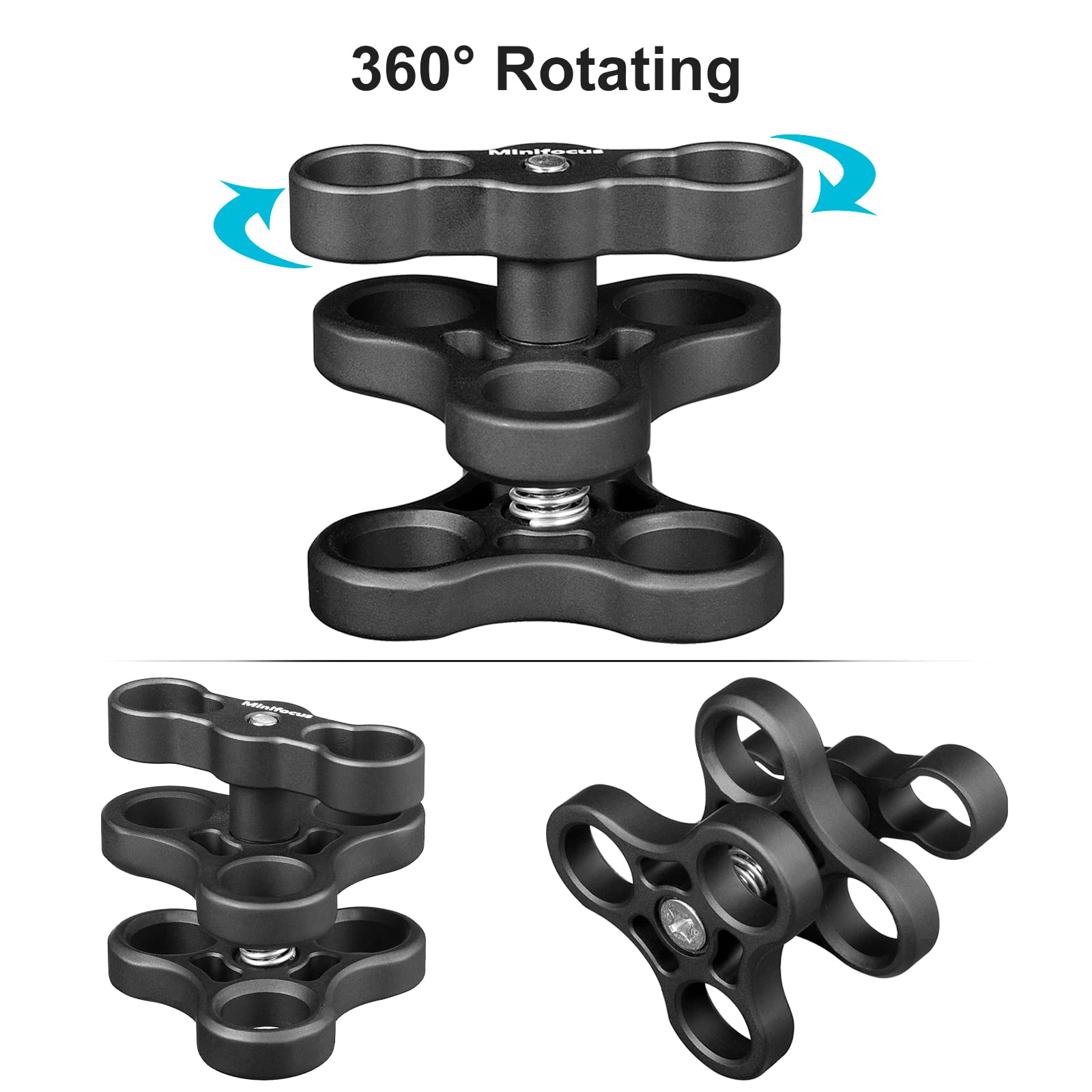 Minifocus 2Pcs 1'' Aluminum Triple Holes Ball Clamp Mount For Underwater Diving Light Arms Tray System, Photography Diving Camer