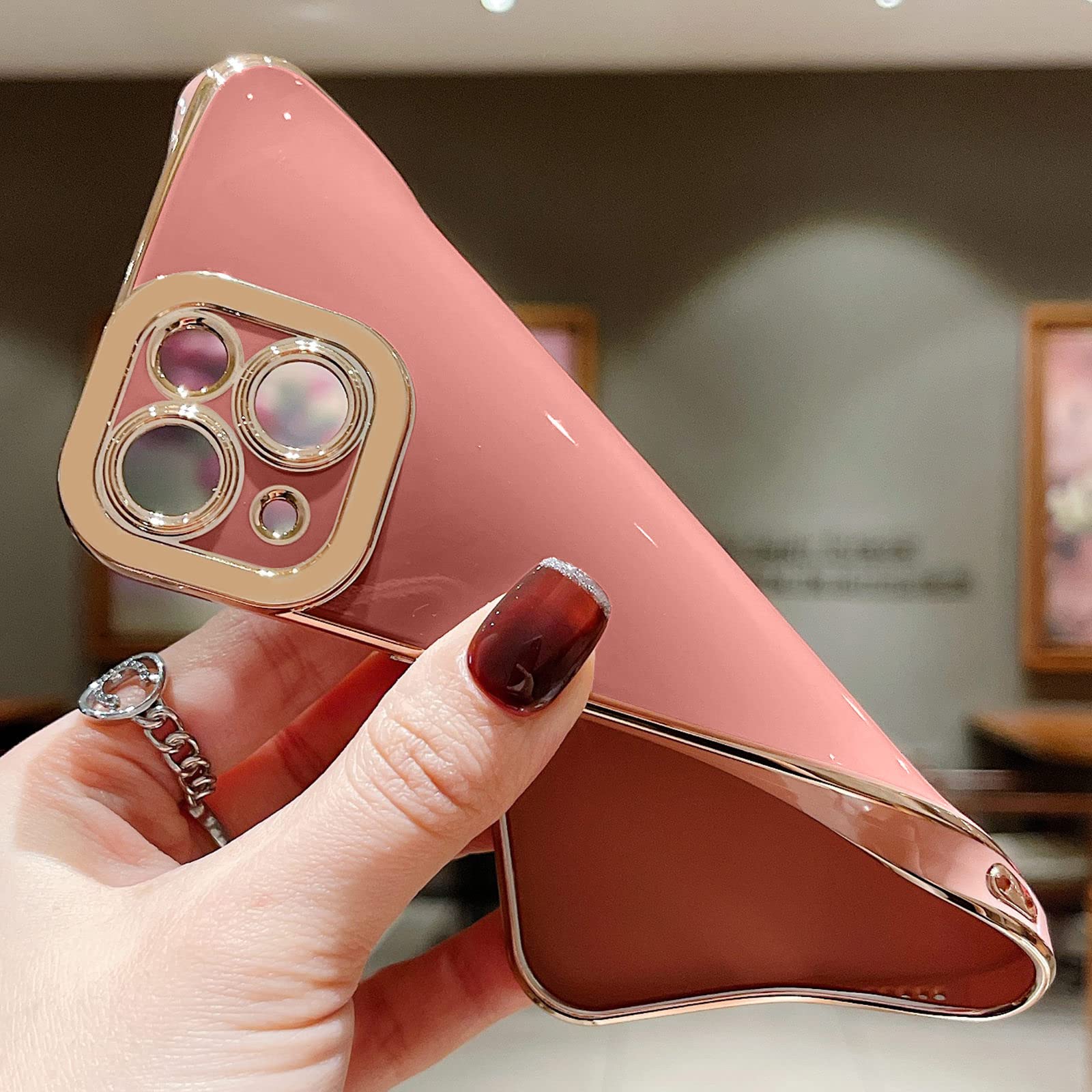 Lafunda Designed For Iphone 13 Case, Cute Luxury Plating Cases For Women Girls Elegant Golden Edge Slim Shockproof Tpu Bumper Co