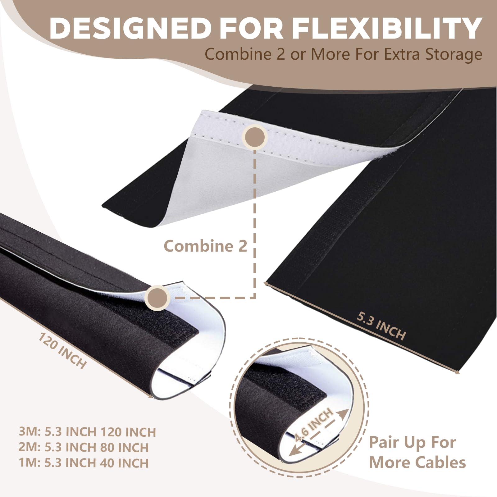 Cable Management Sleeves (12 Pack Straps Included) Neoprene Cord Organizer For Tv Usb Pc Computer Network Wires (80 Inches) Diy