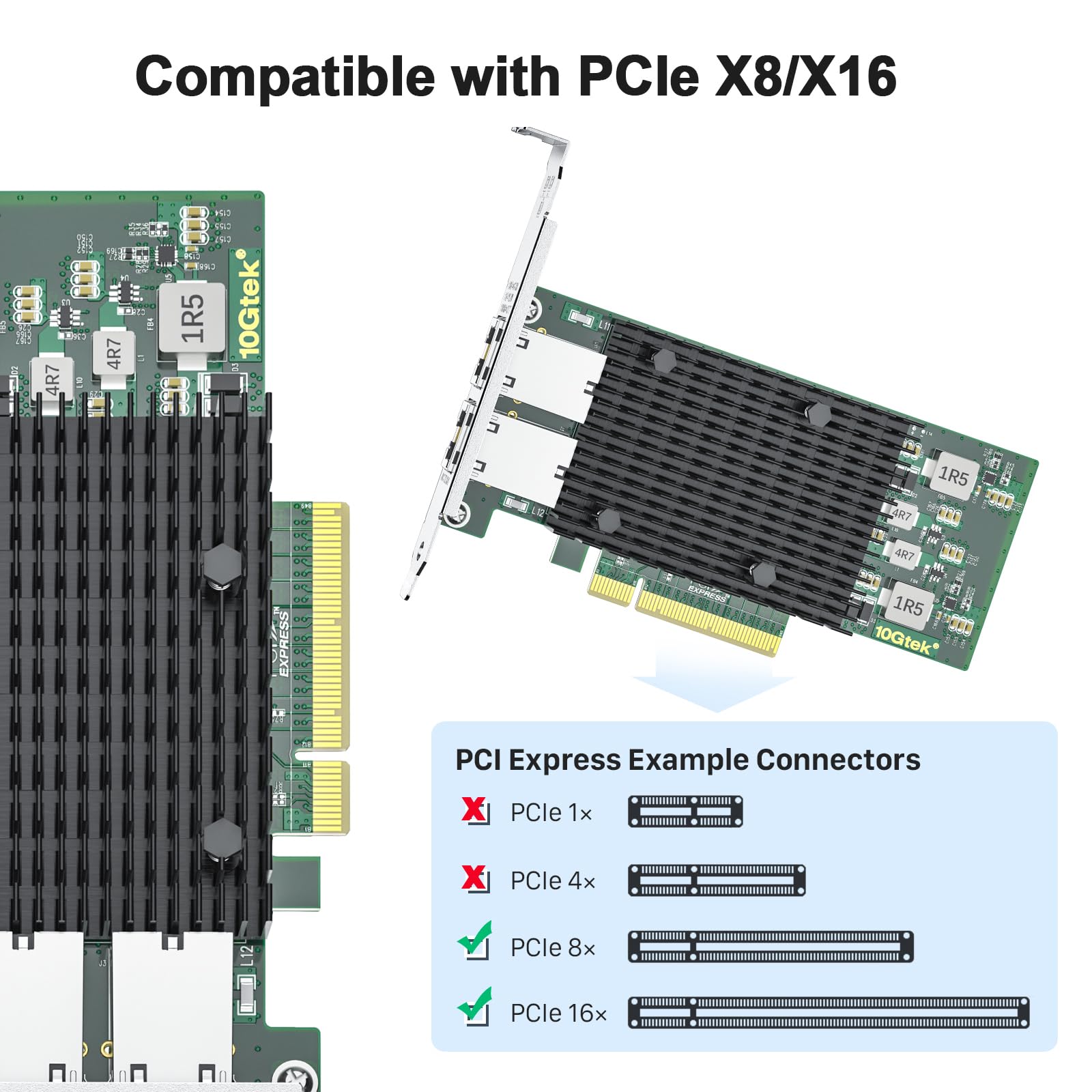 10Gtek 10Gb Dual Rj45 Port Network Card With X540 Controller, Pcie Ethernet Lan Adapter For Windows/Linux/Esx Servers, Compare T
