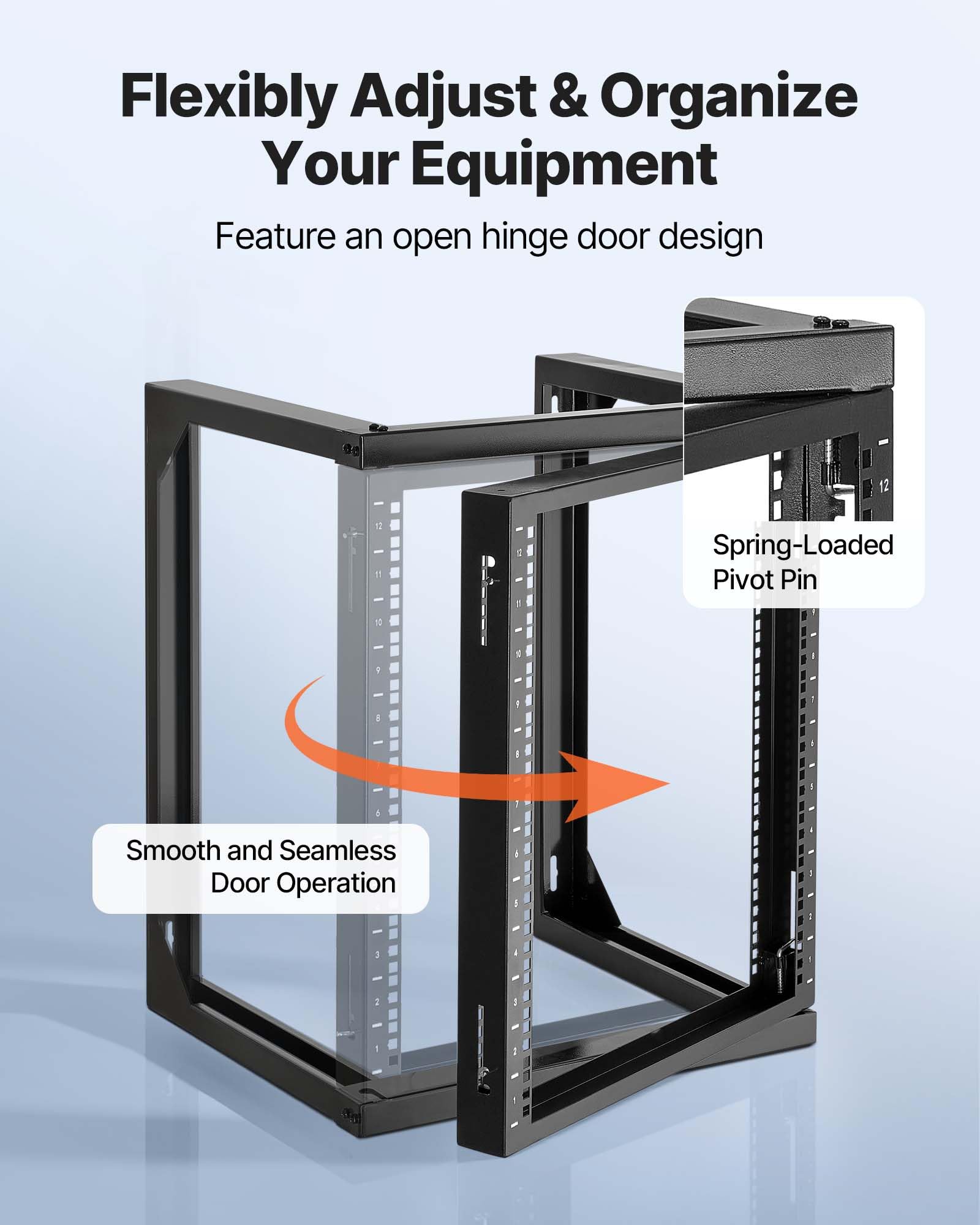 Vevor 12U Open Frame Server Rack, Free Standing Or Wall Mount Rack With 180 Degrees Gate Swing, Network Rack For 19 It Equipment
