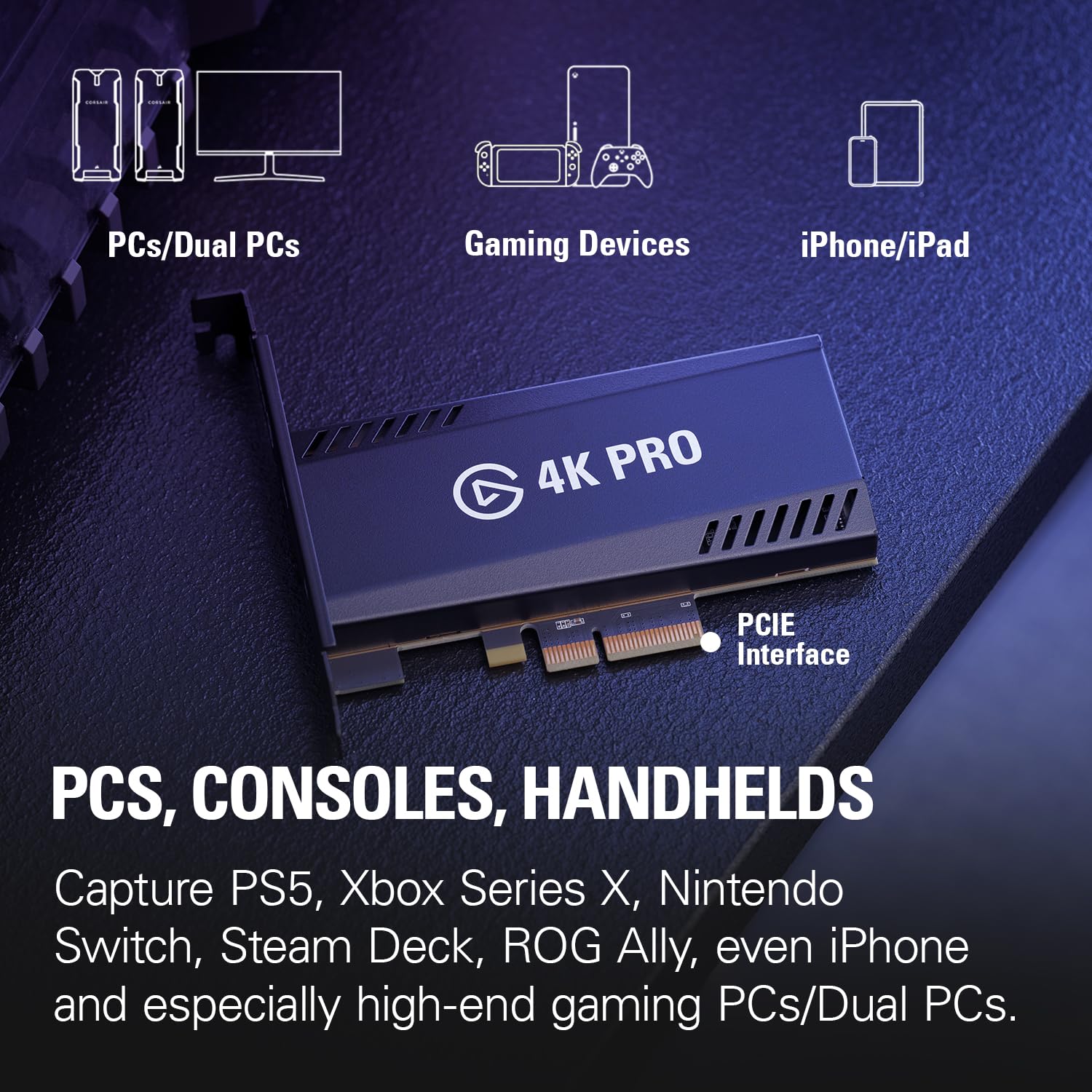 Elgato 4K Pro, Internal Capture Card: 8K60 Passthrough/4K60 Hdr10 With Ultra Low Latency On Ps5, Xbox Series X/S, Obs And More,